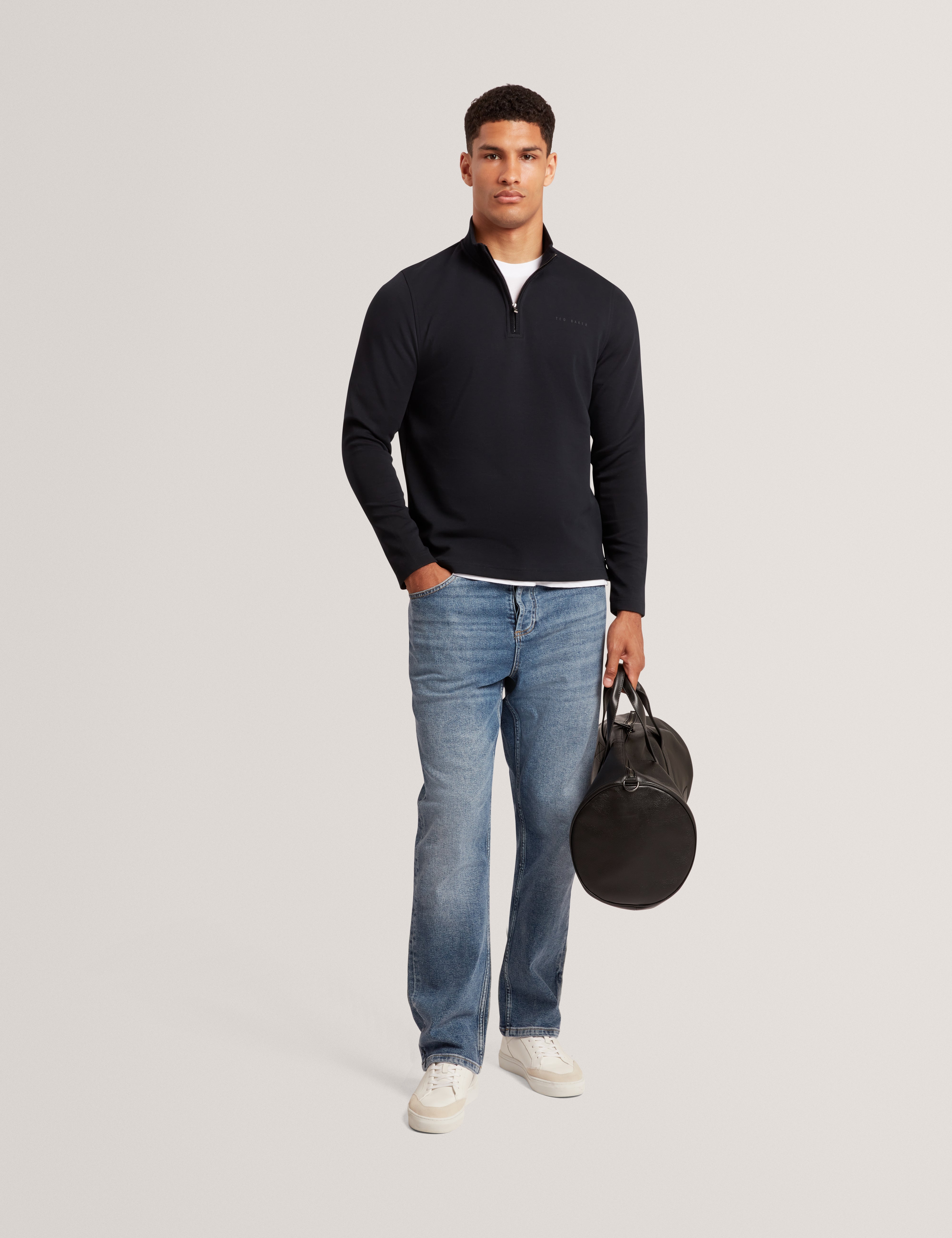Crabtre Branded Honeycomb Trim Half Zip Navy