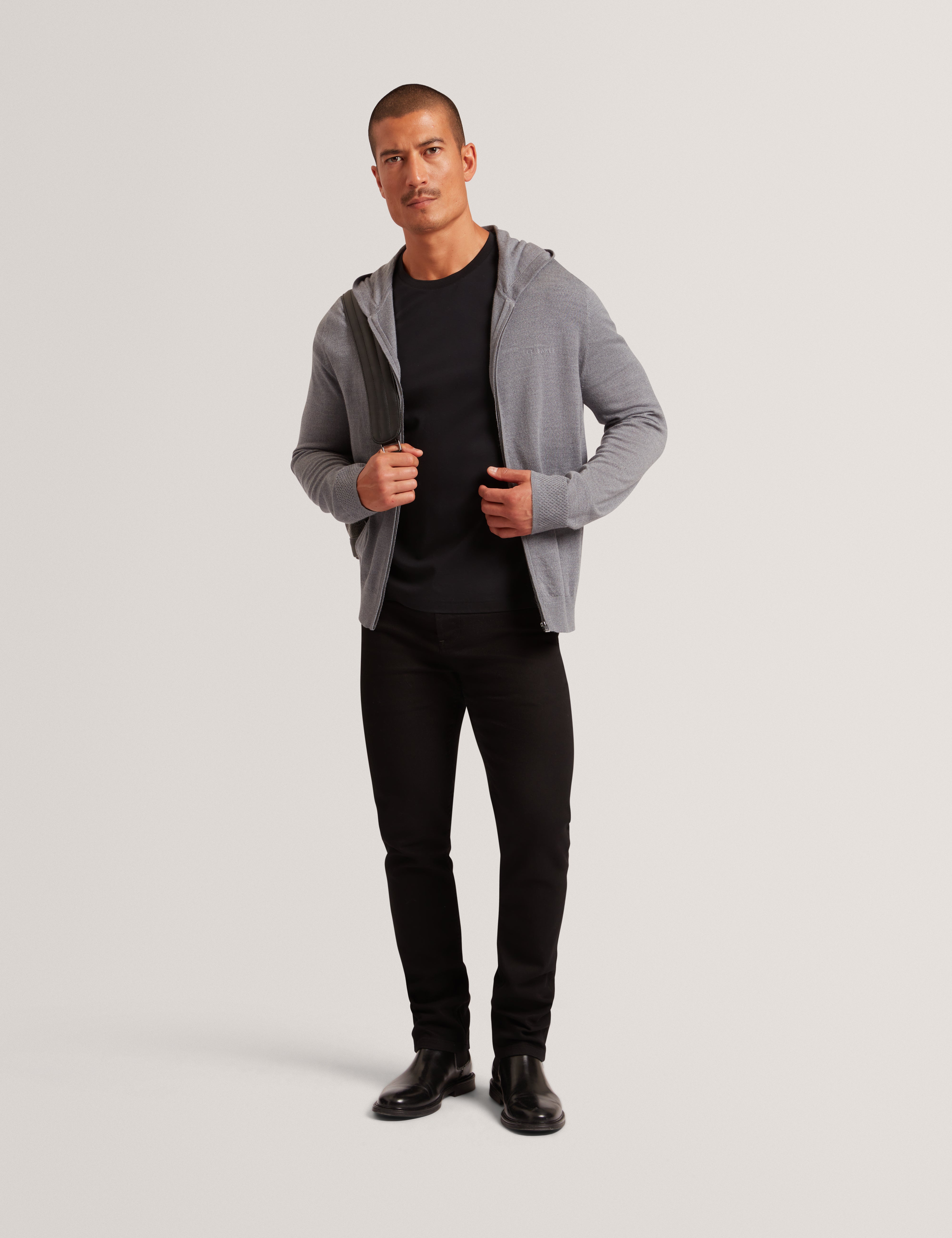 Tarence Branded Merino Knitted Hoodie Mid-Grey
