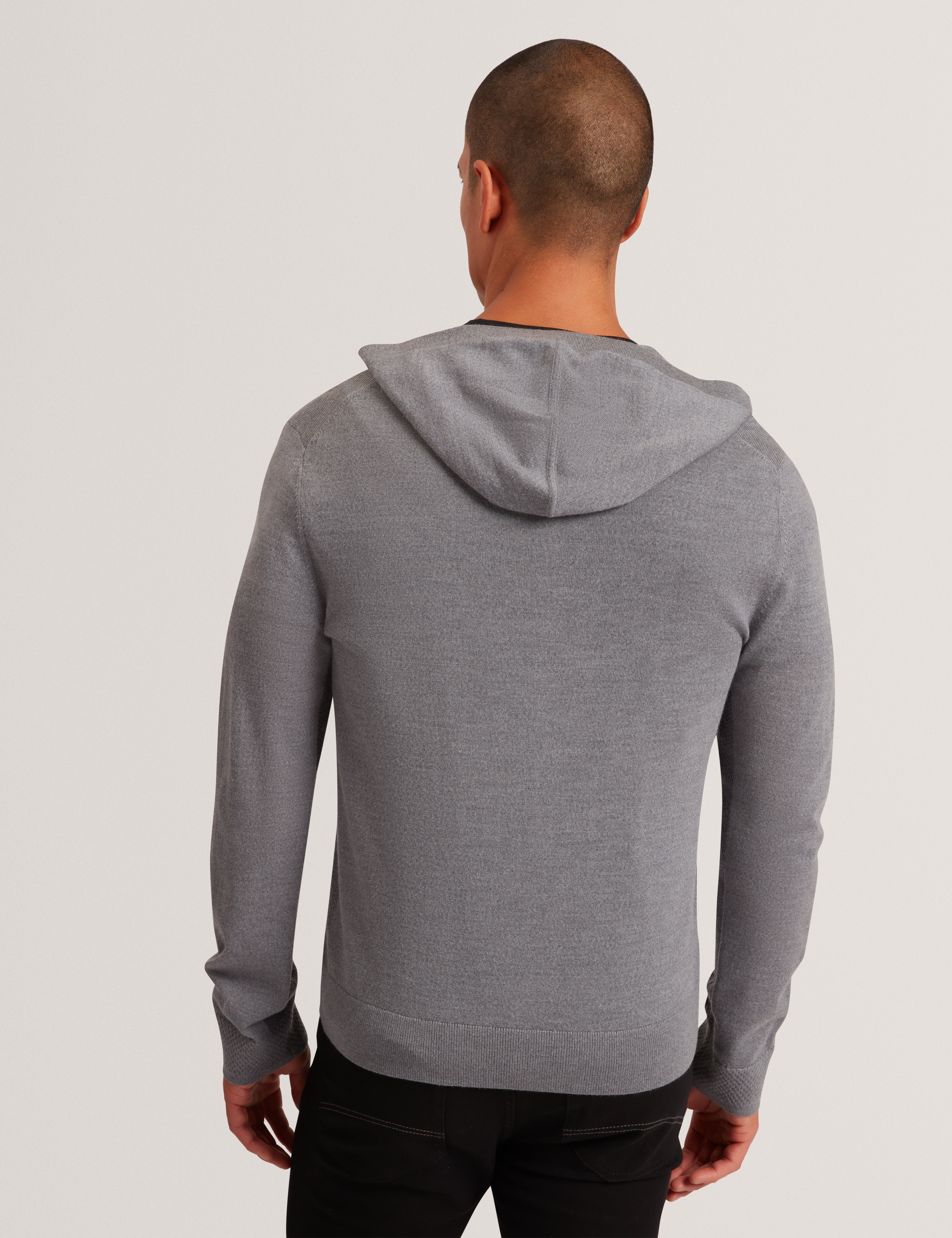 Tarence Branded Merino Knitted Hoodie Mid-Grey