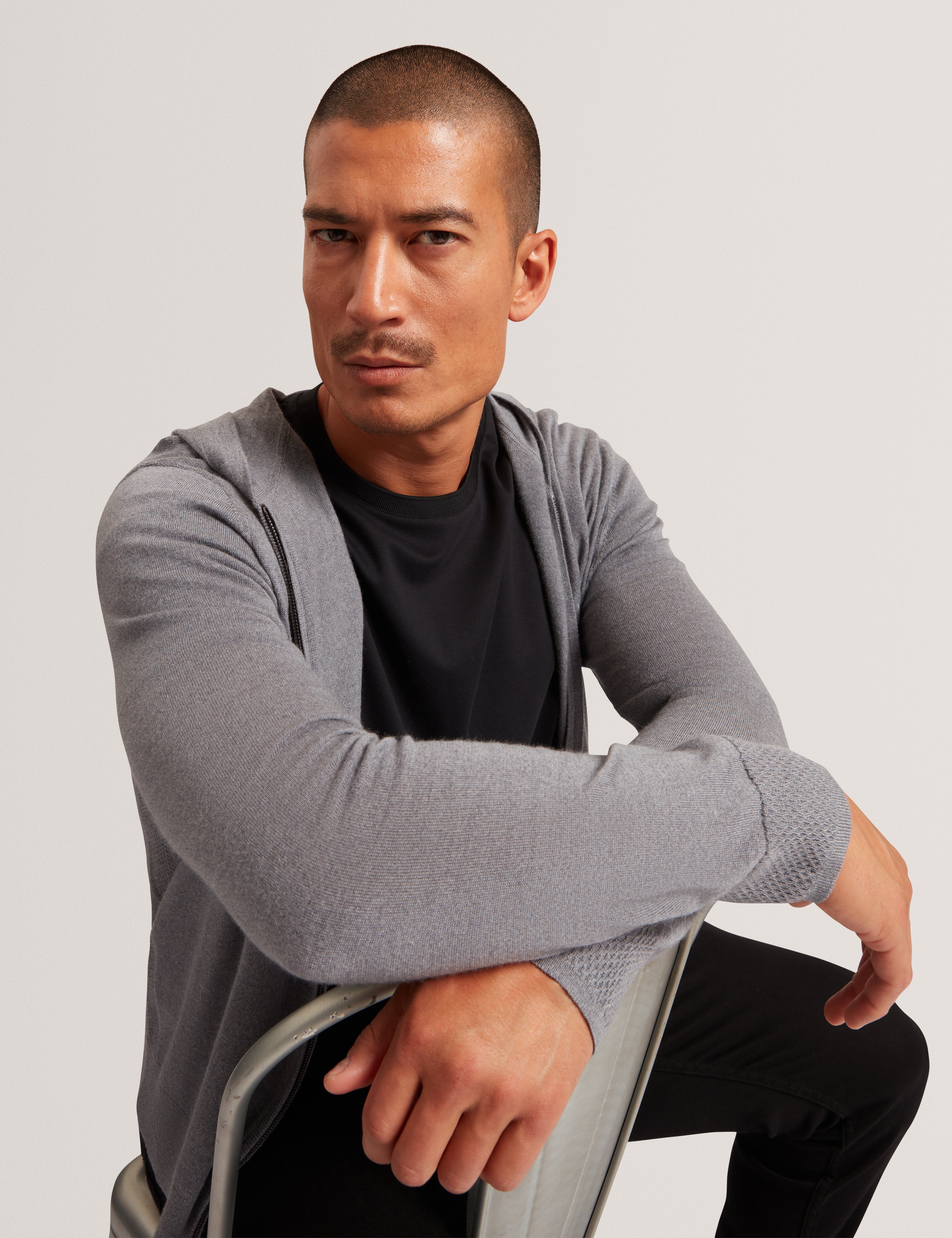 Tarence Branded Merino Knitted Hoodie Mid-Grey