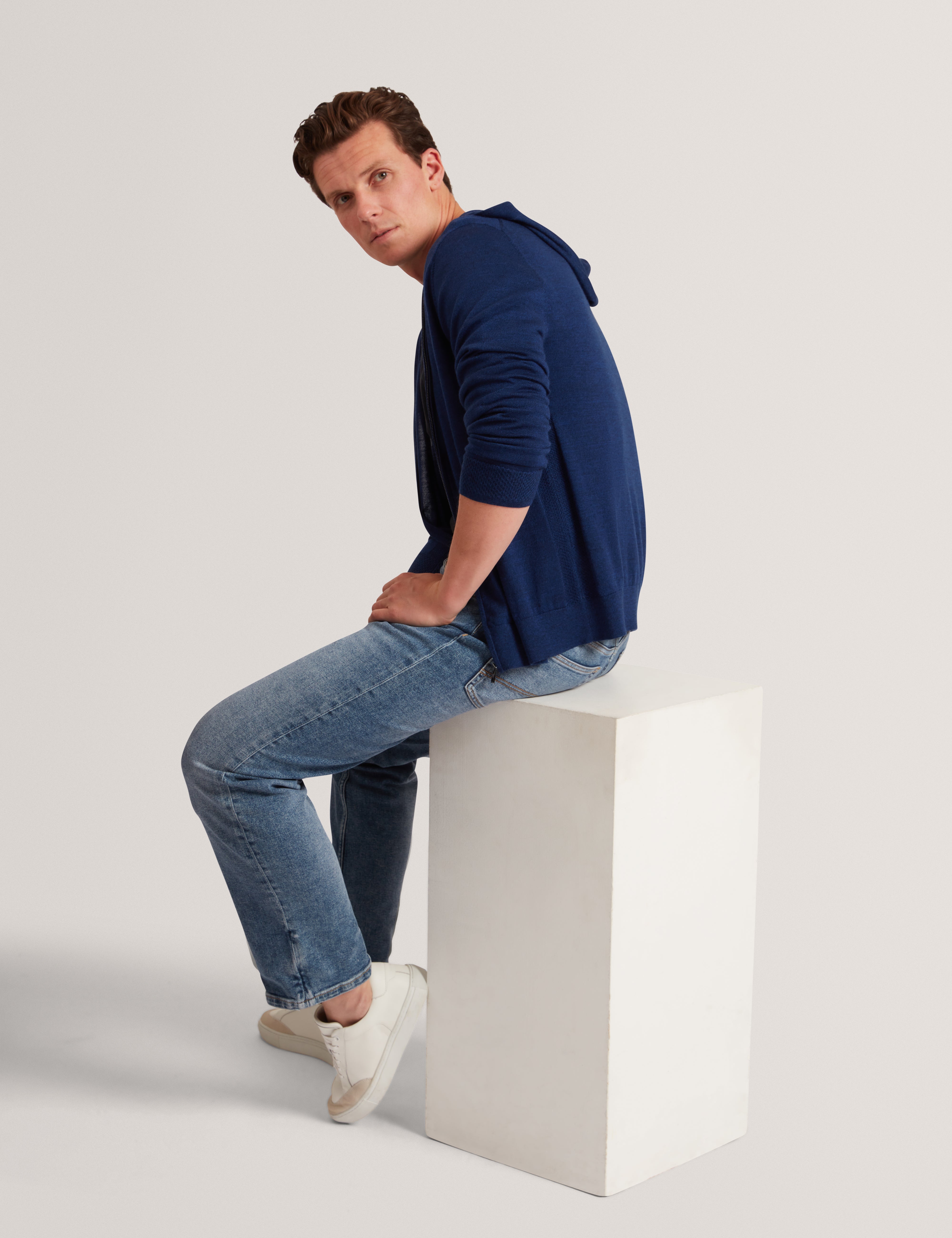 Tarence Branded Merino Knitted Hoodie Navy