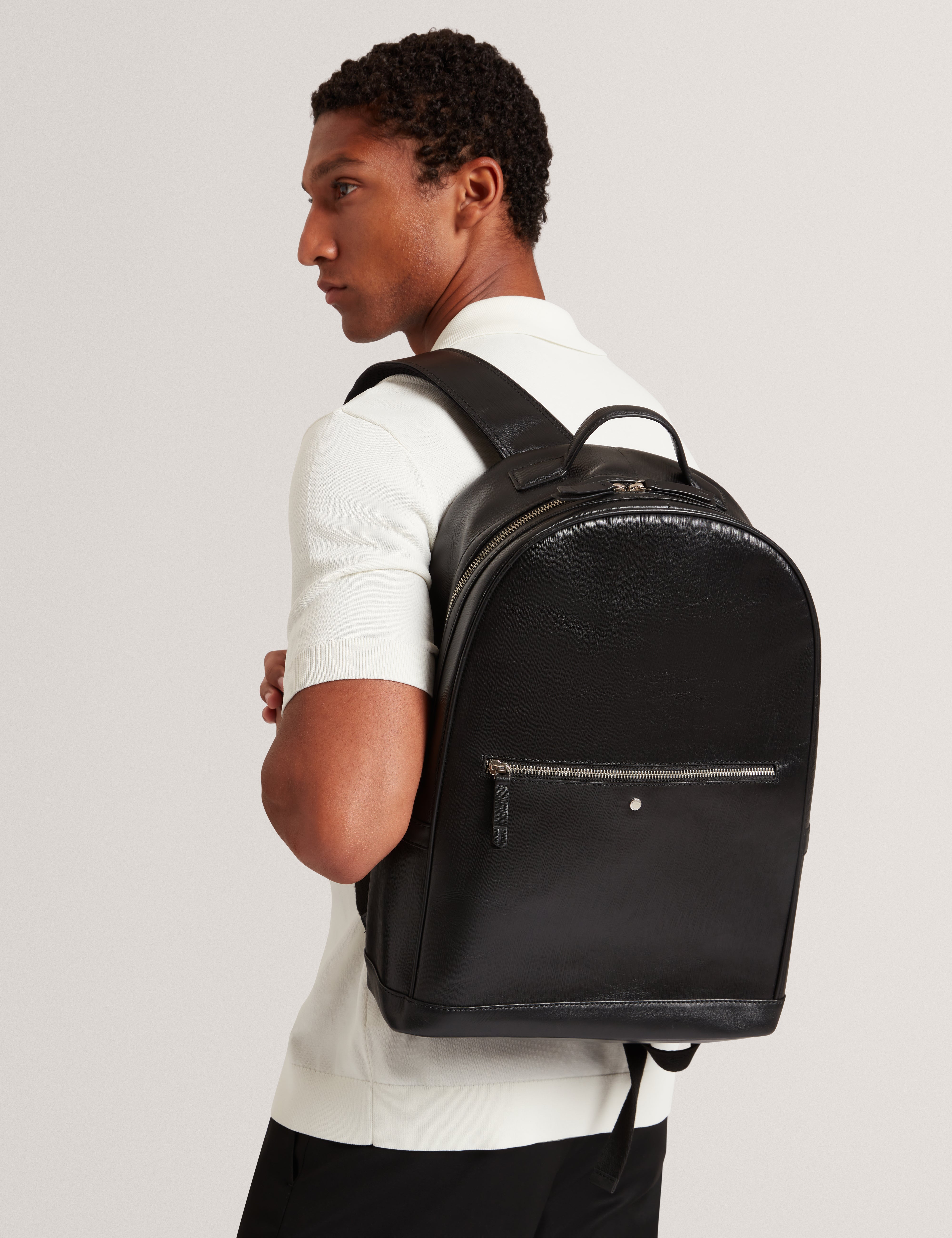 Bailor Bark Texture Leather Backpack Black