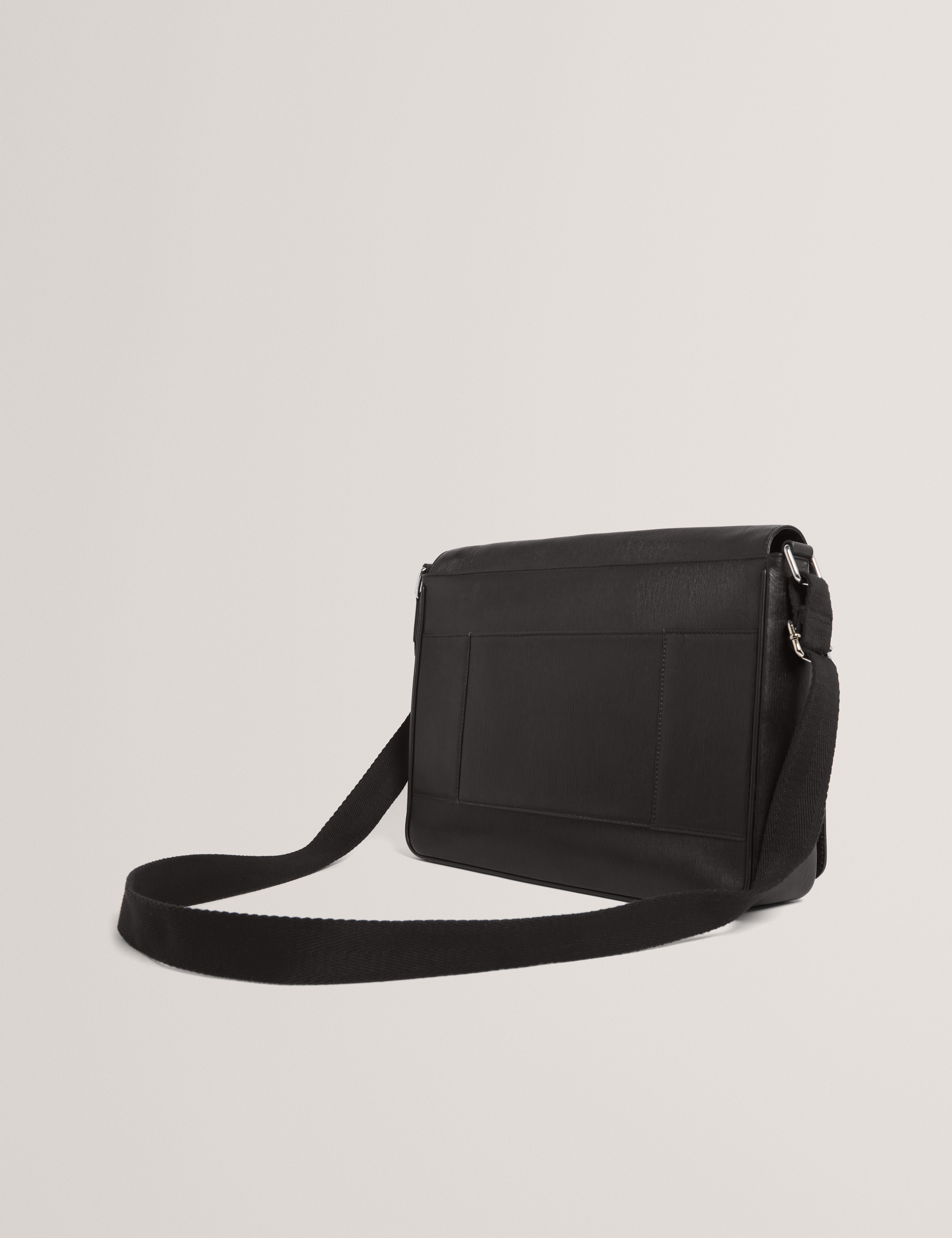 Barkly Bark Texture Leather Messenger Bag Black