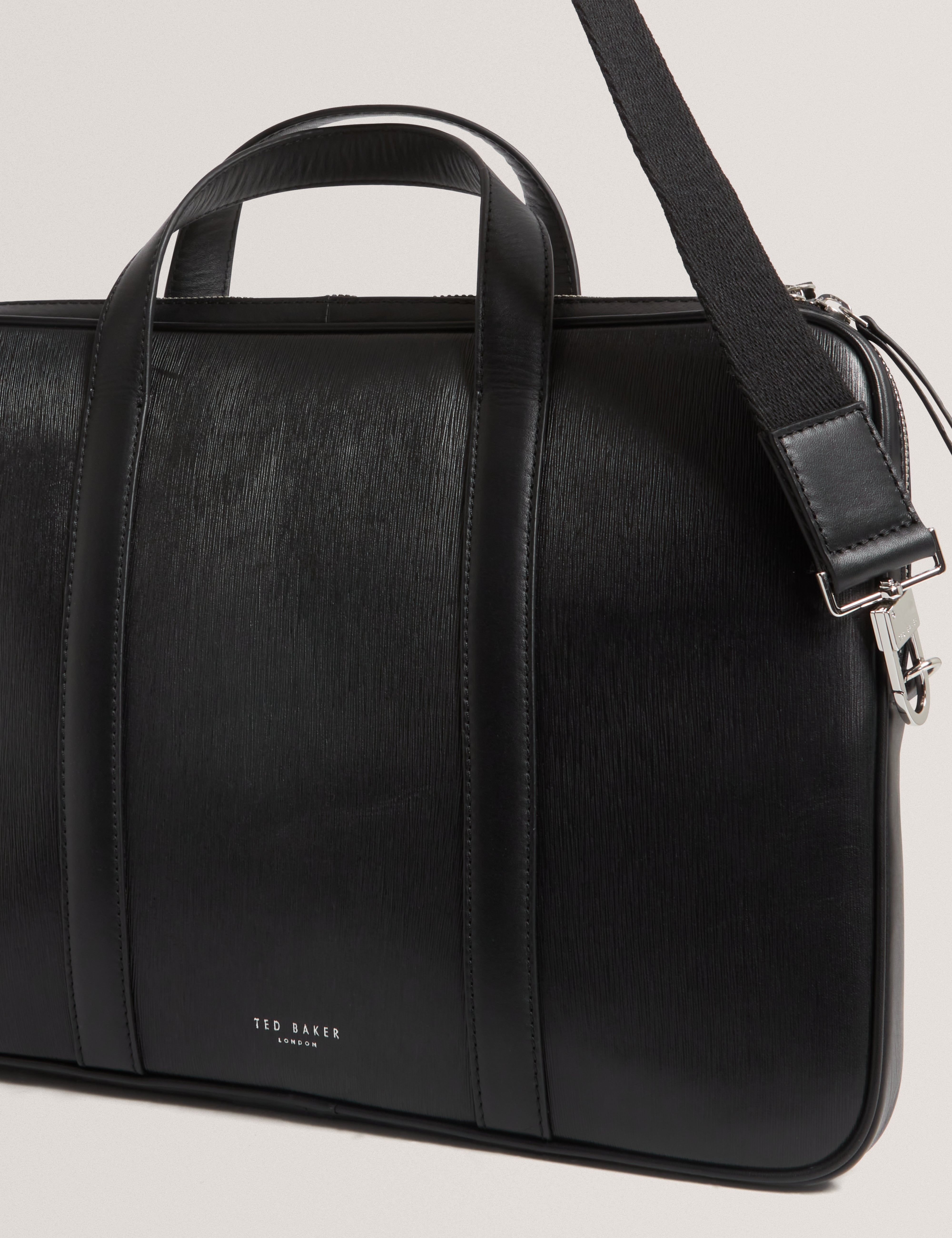 Baylon Bark Texture Leather Laptop Bag Black