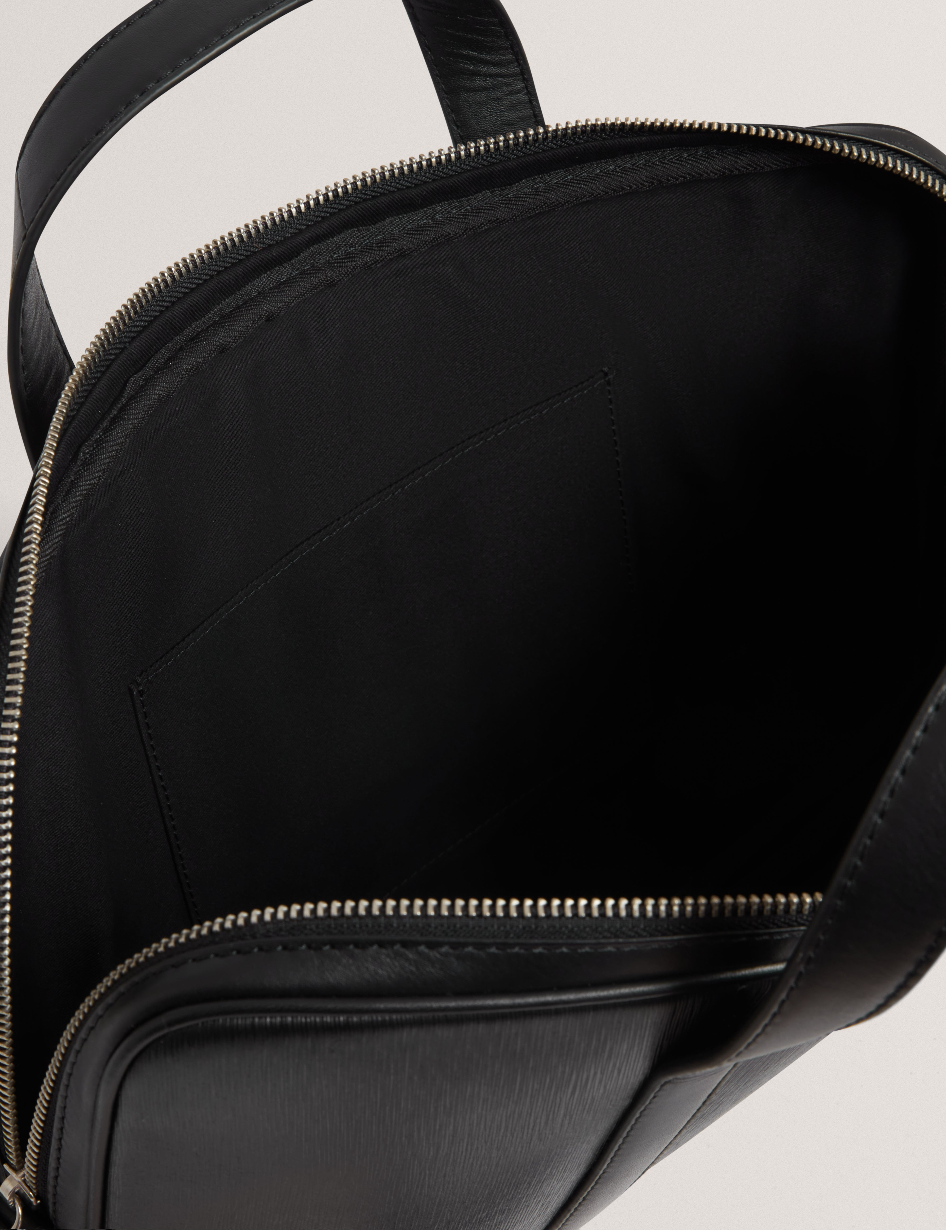 Baylon Bark Texture Leather Laptop Bag Black