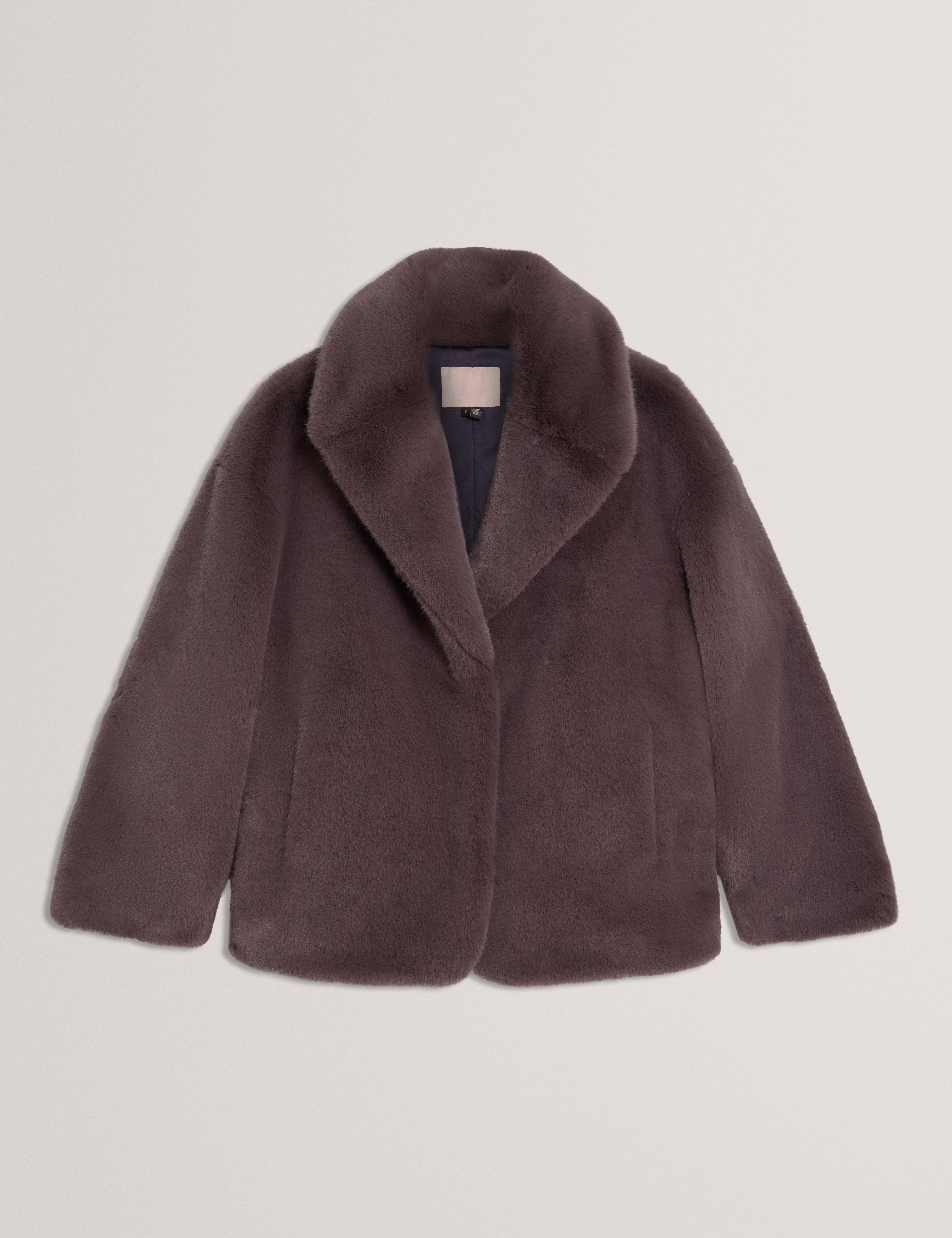 Fiela Short Faux Fur Coat With Shawl Collar Grey