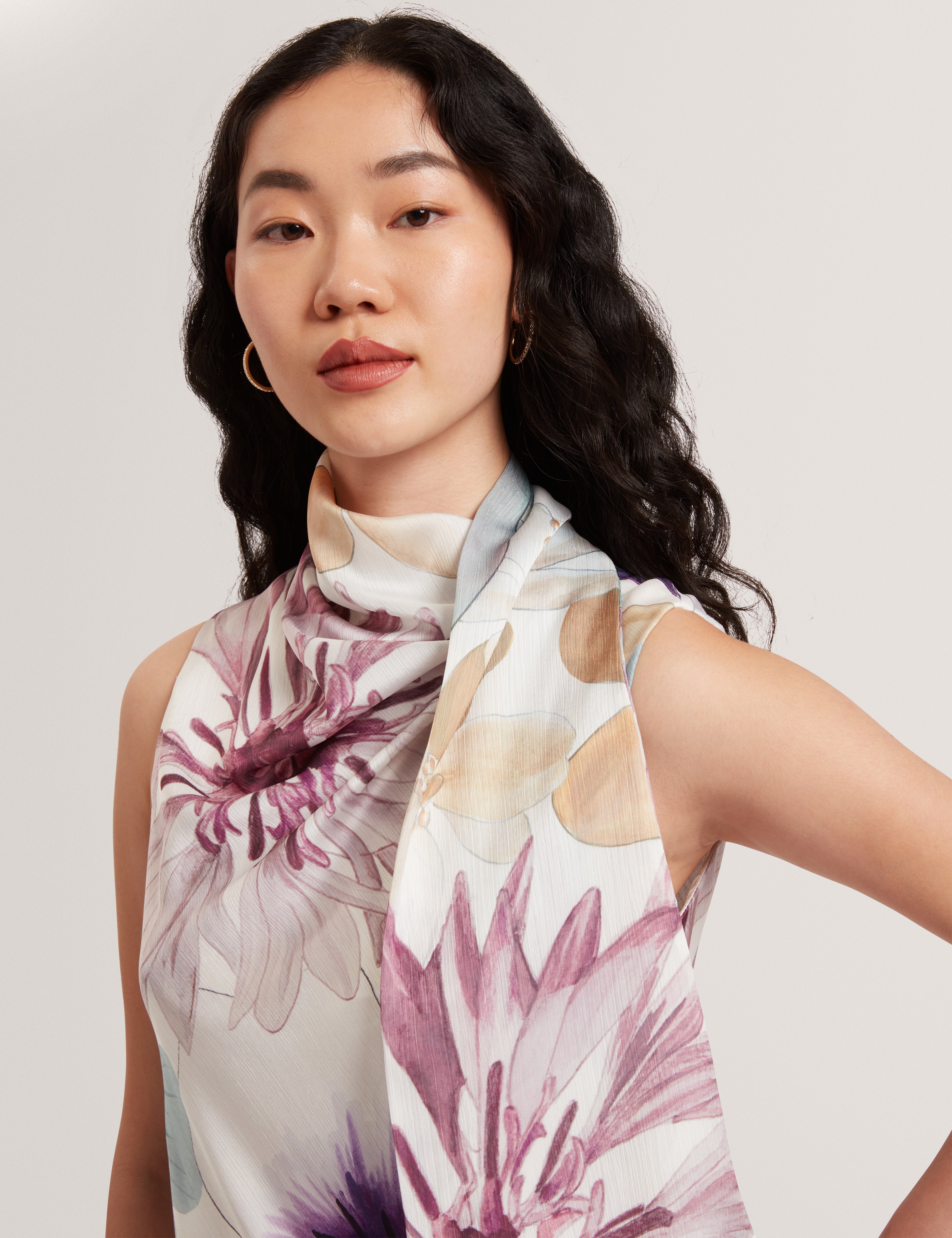Auvea Print Neck Tie Sleeveless Top White