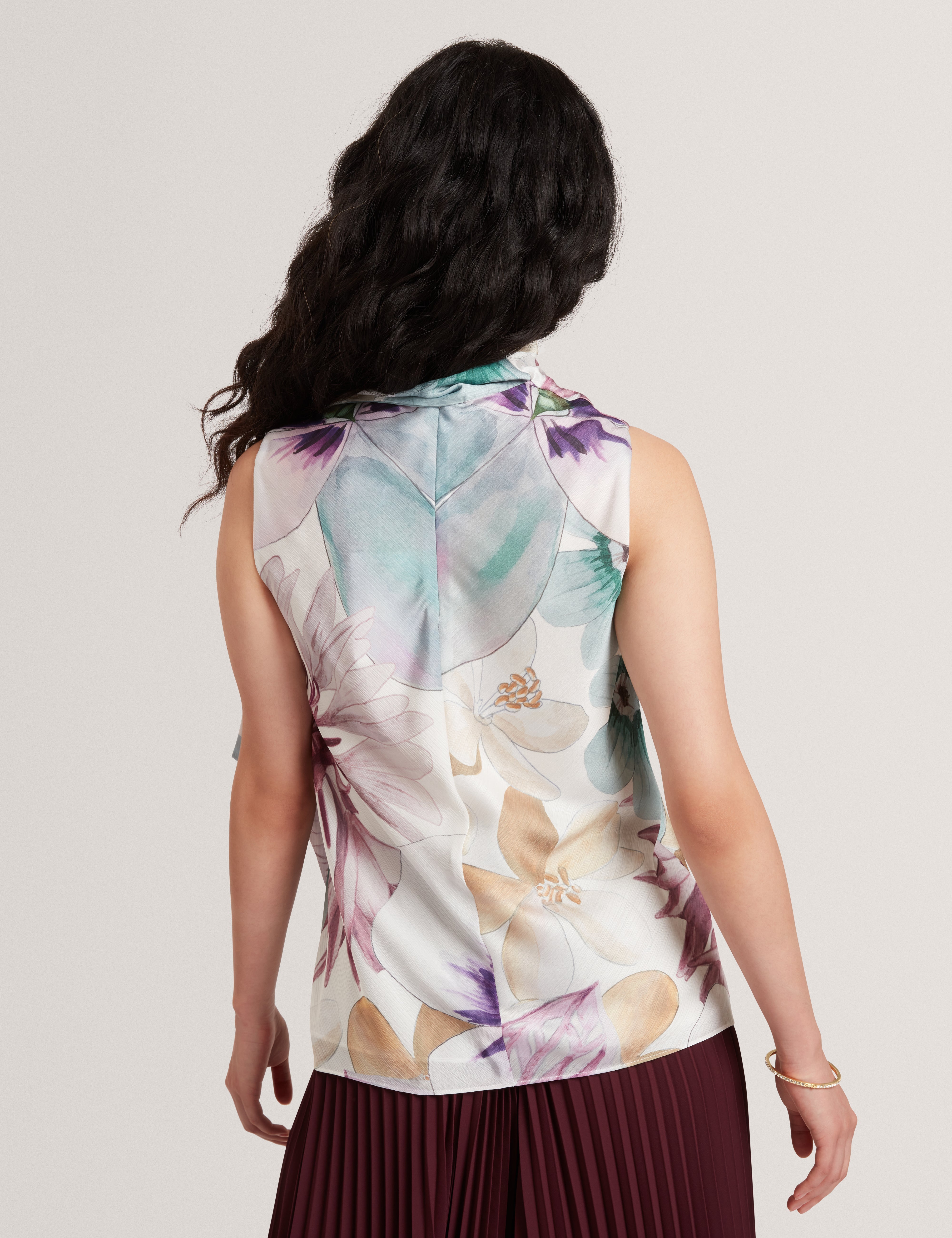 Auvea Print Neck Tie Sleeveless Top White