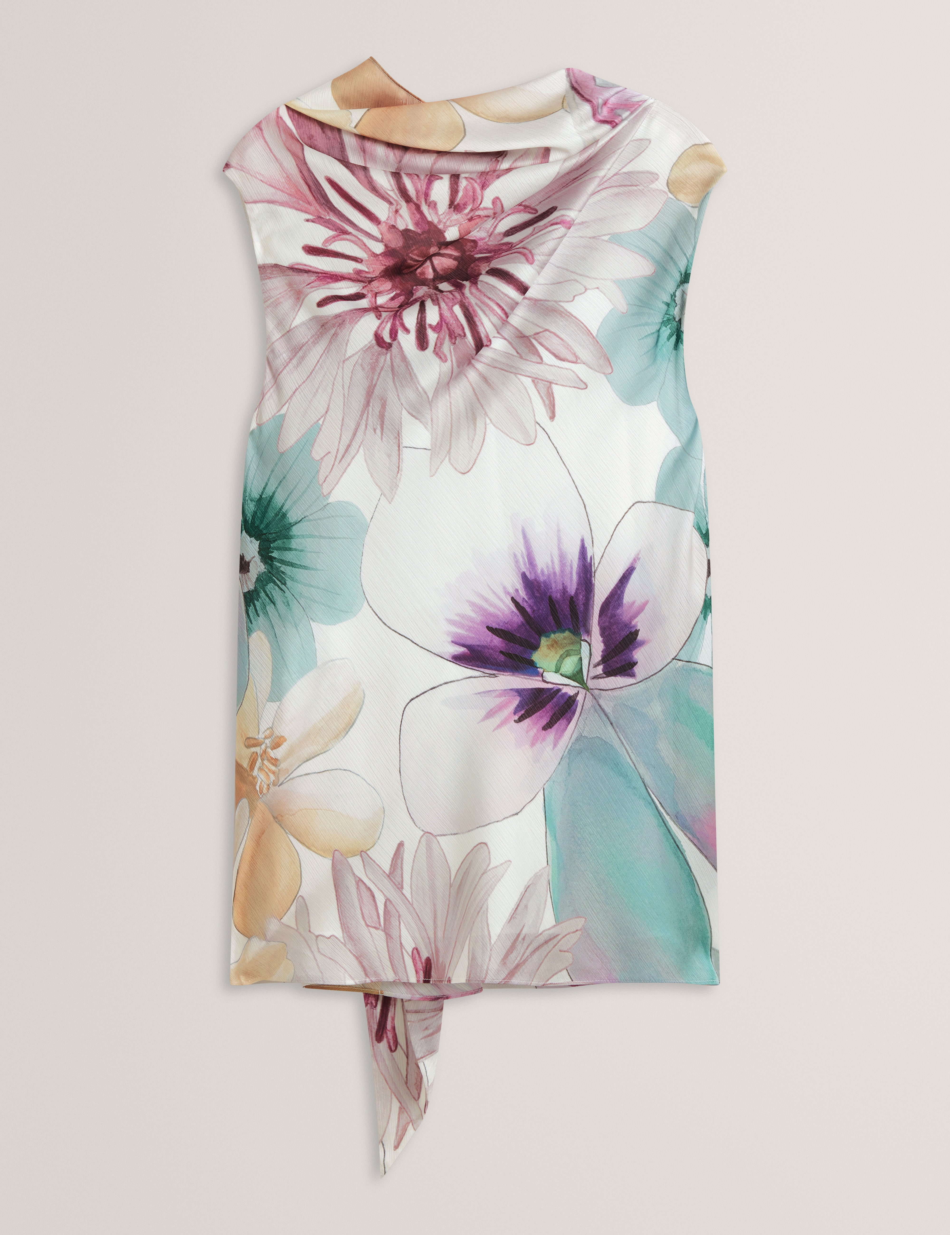 Auvea Print Neck Tie Sleeveless Top White