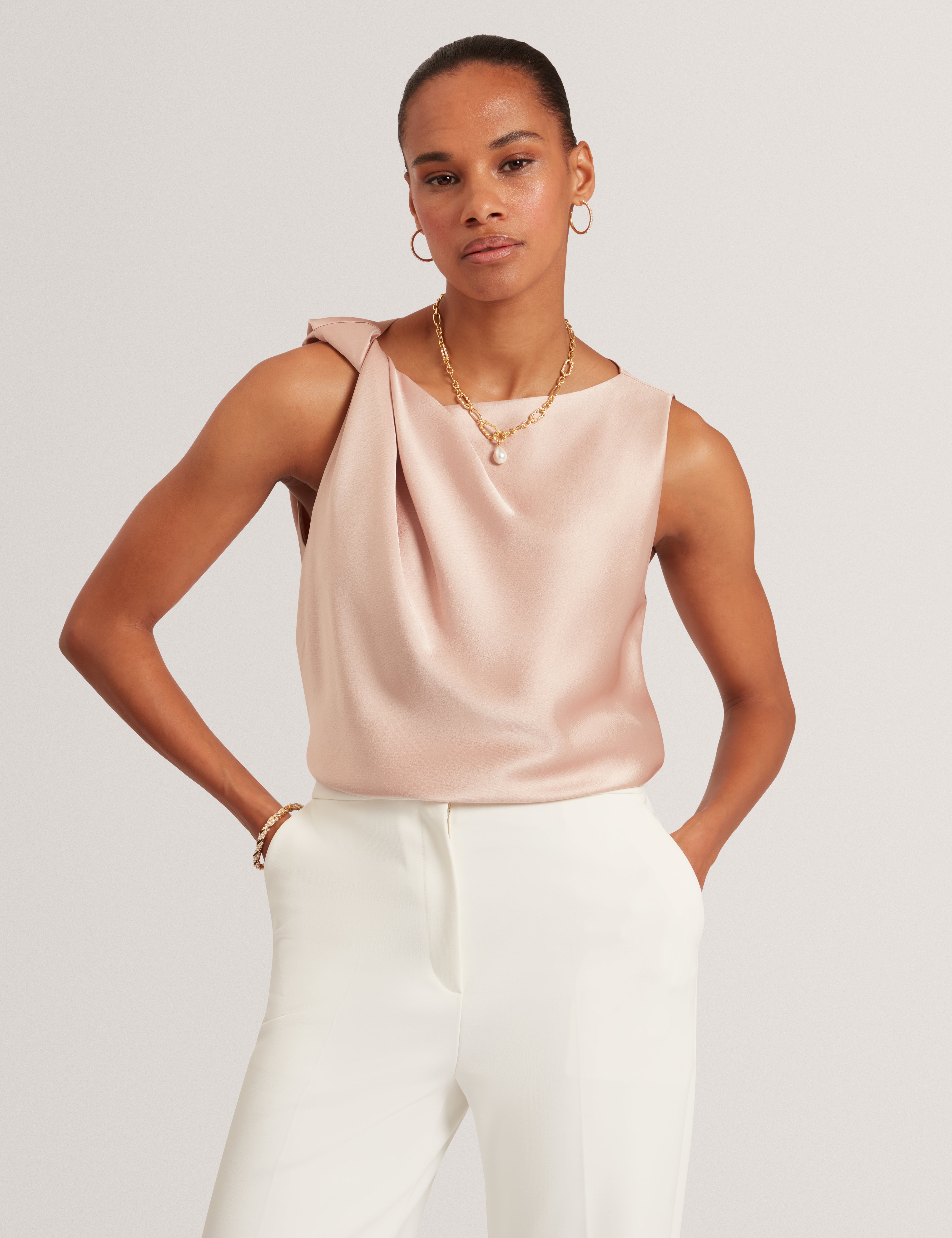 Miona Sleveless Twist Detail Top Dusky-Pink
