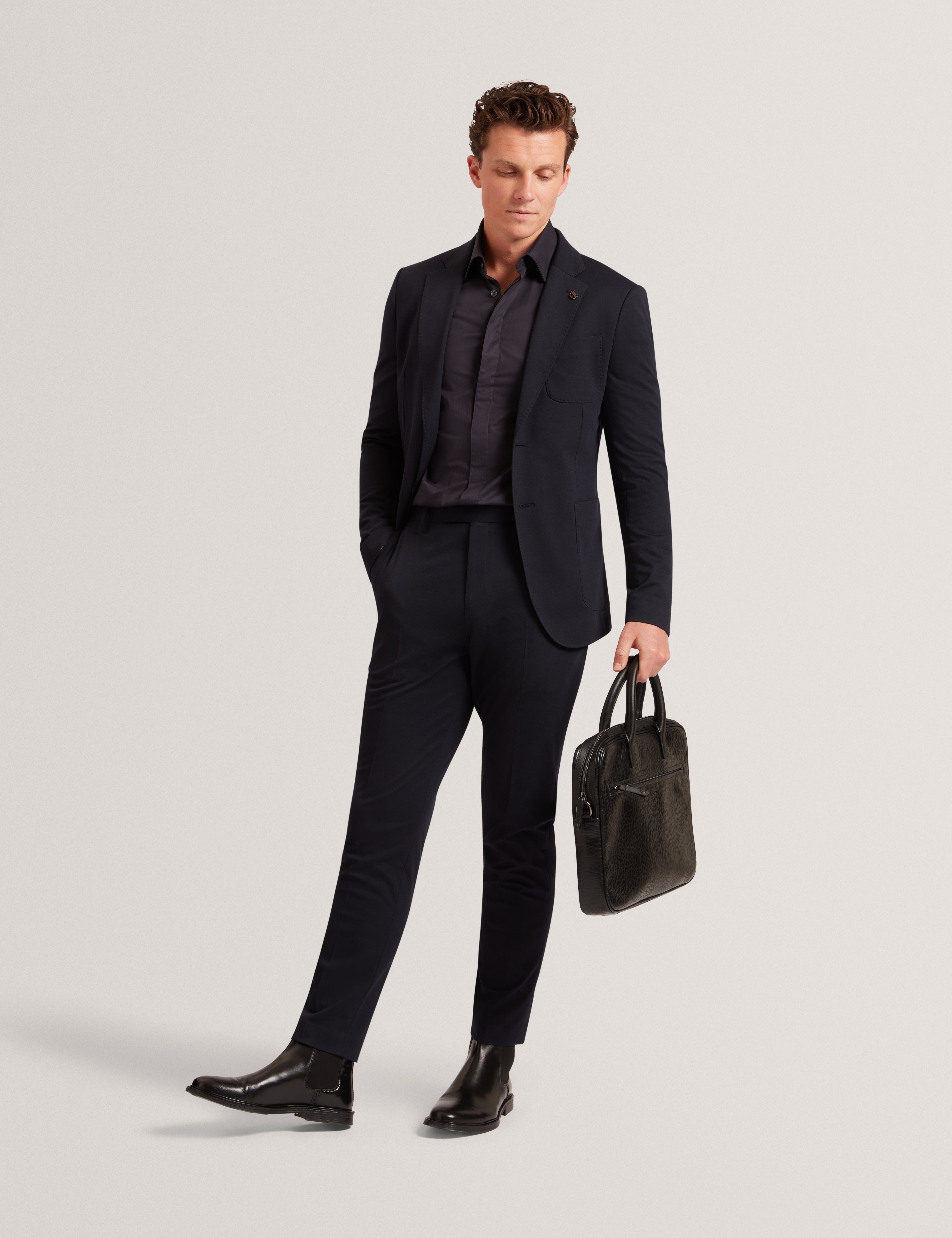 Tibor Long Sleeve Regular Fit Smart Twill Shirt Navy