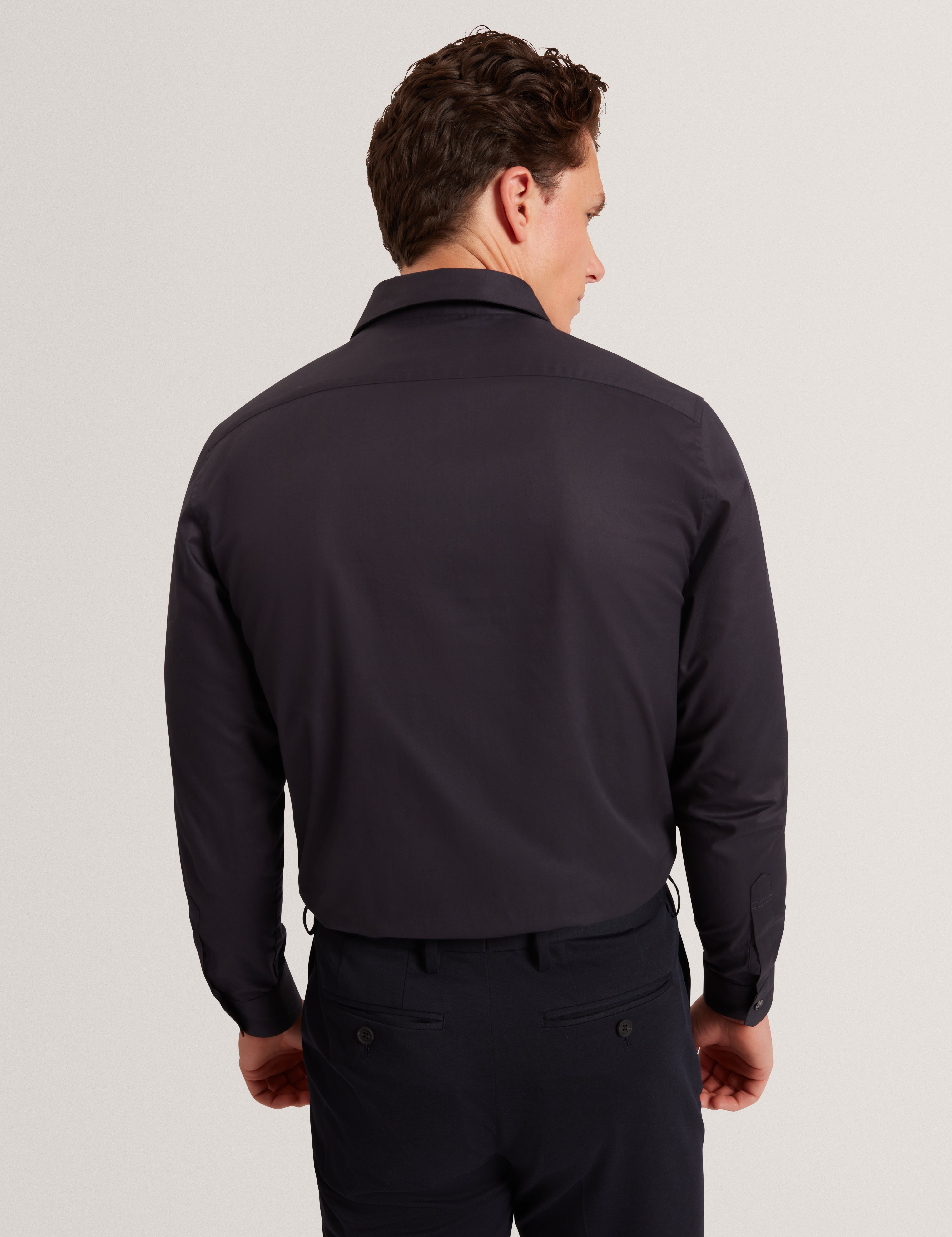 Tibor Long Sleeve Regular Fit Smart Twill Shirt Navy