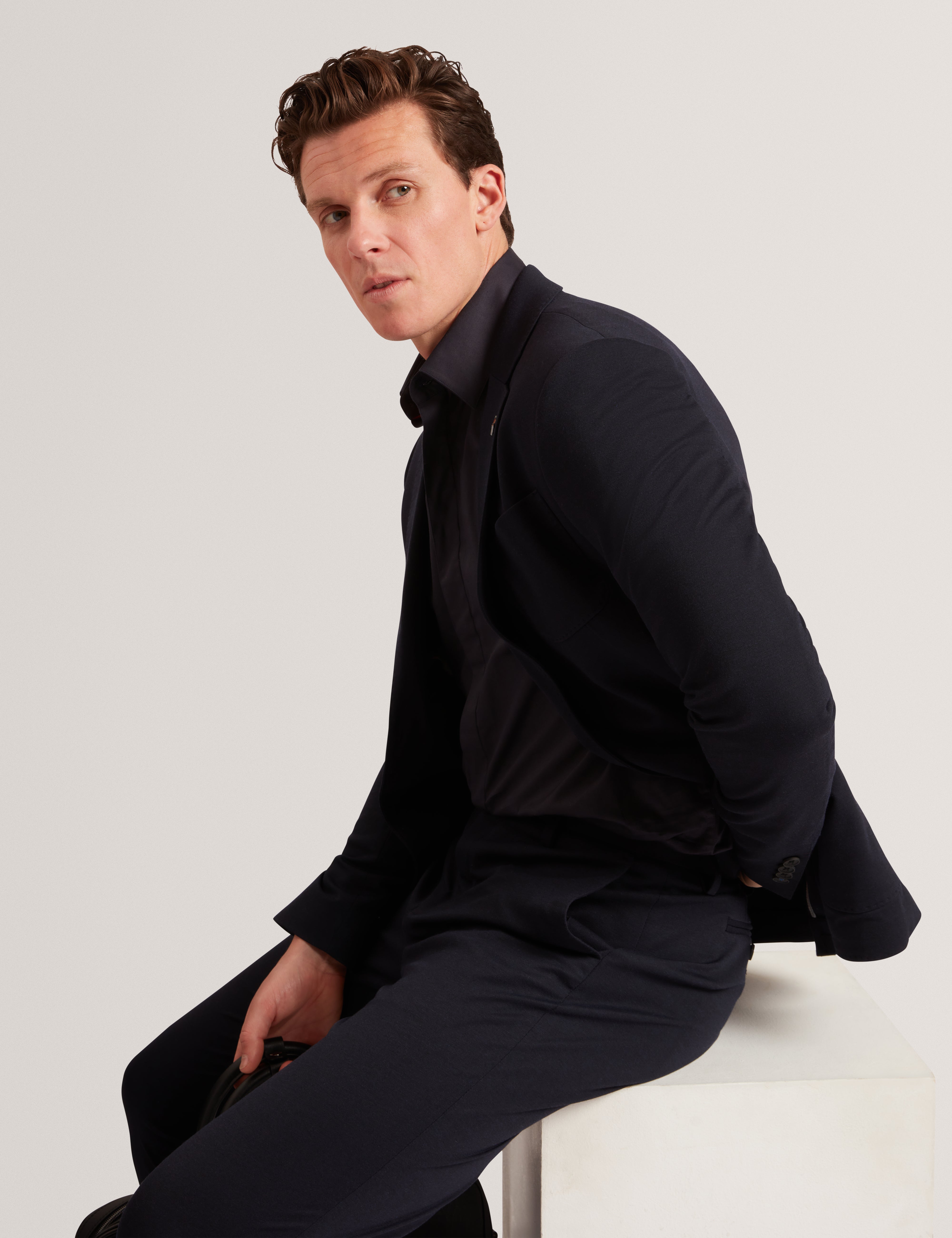 Tibor Long Sleeve Regular Fit Smart Twill Shirt Navy