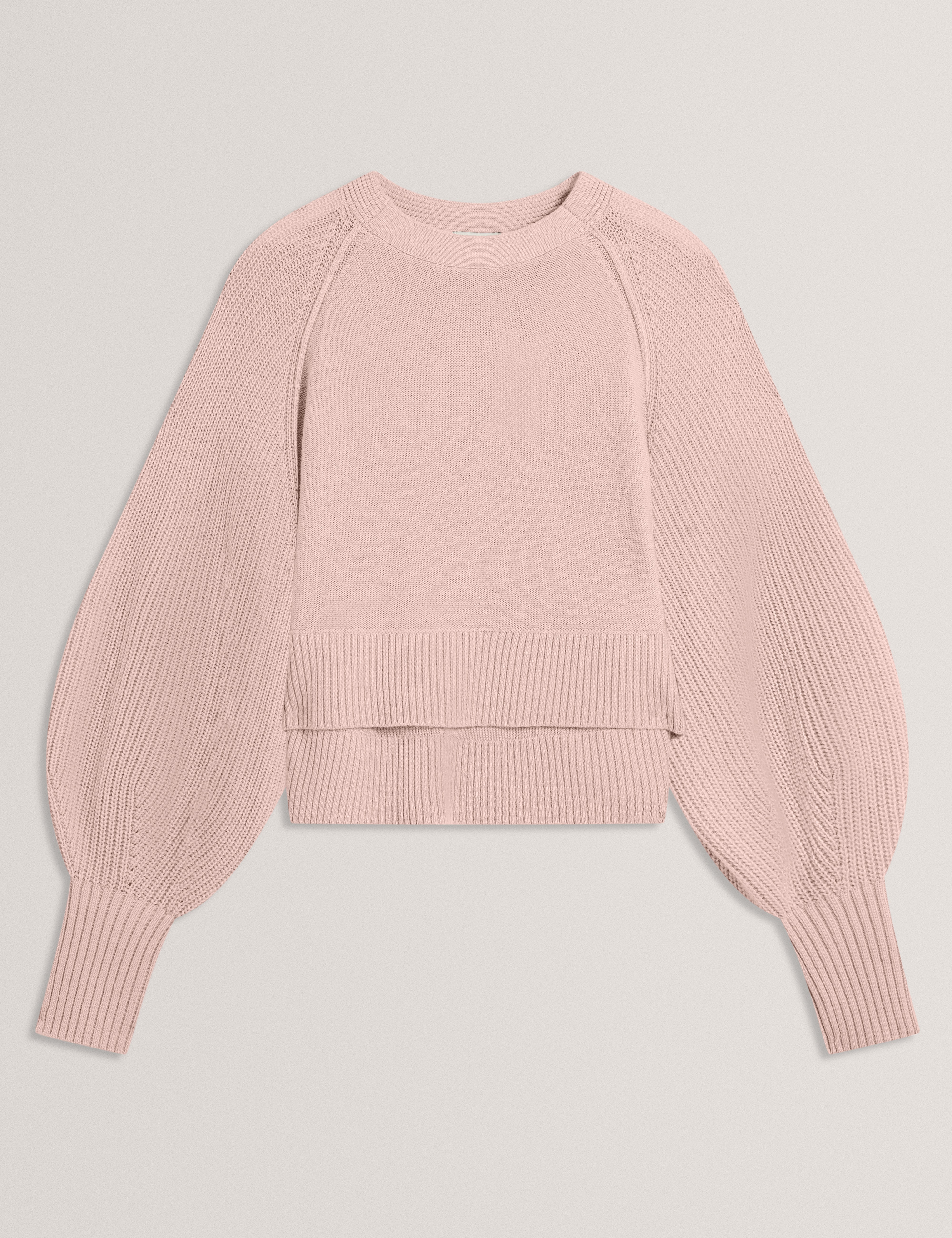 فيكي سترة محبوكة بياقة دائرية لون وردي