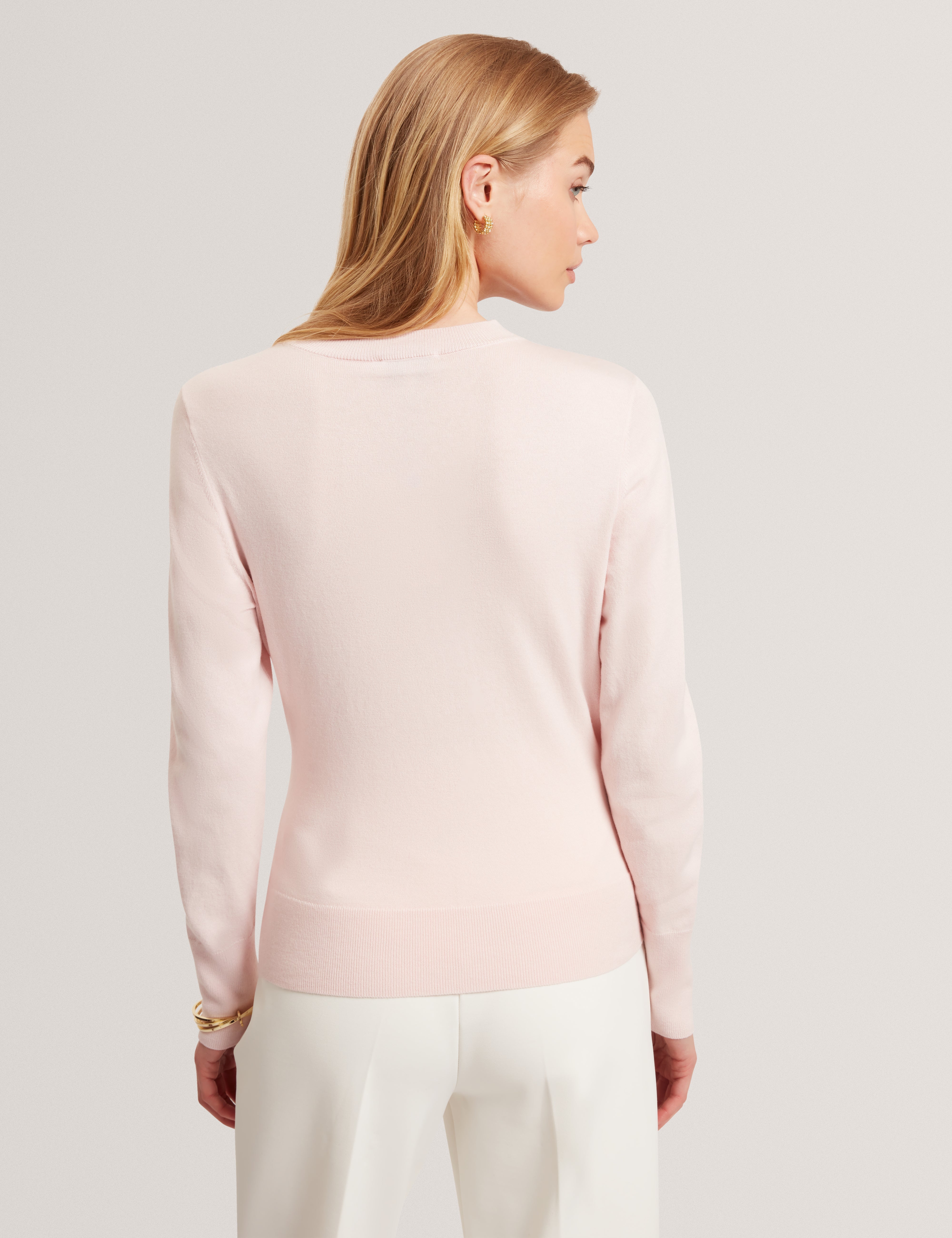 ليزلي كنزة محبوكة بأكمام طويلة لون وردي