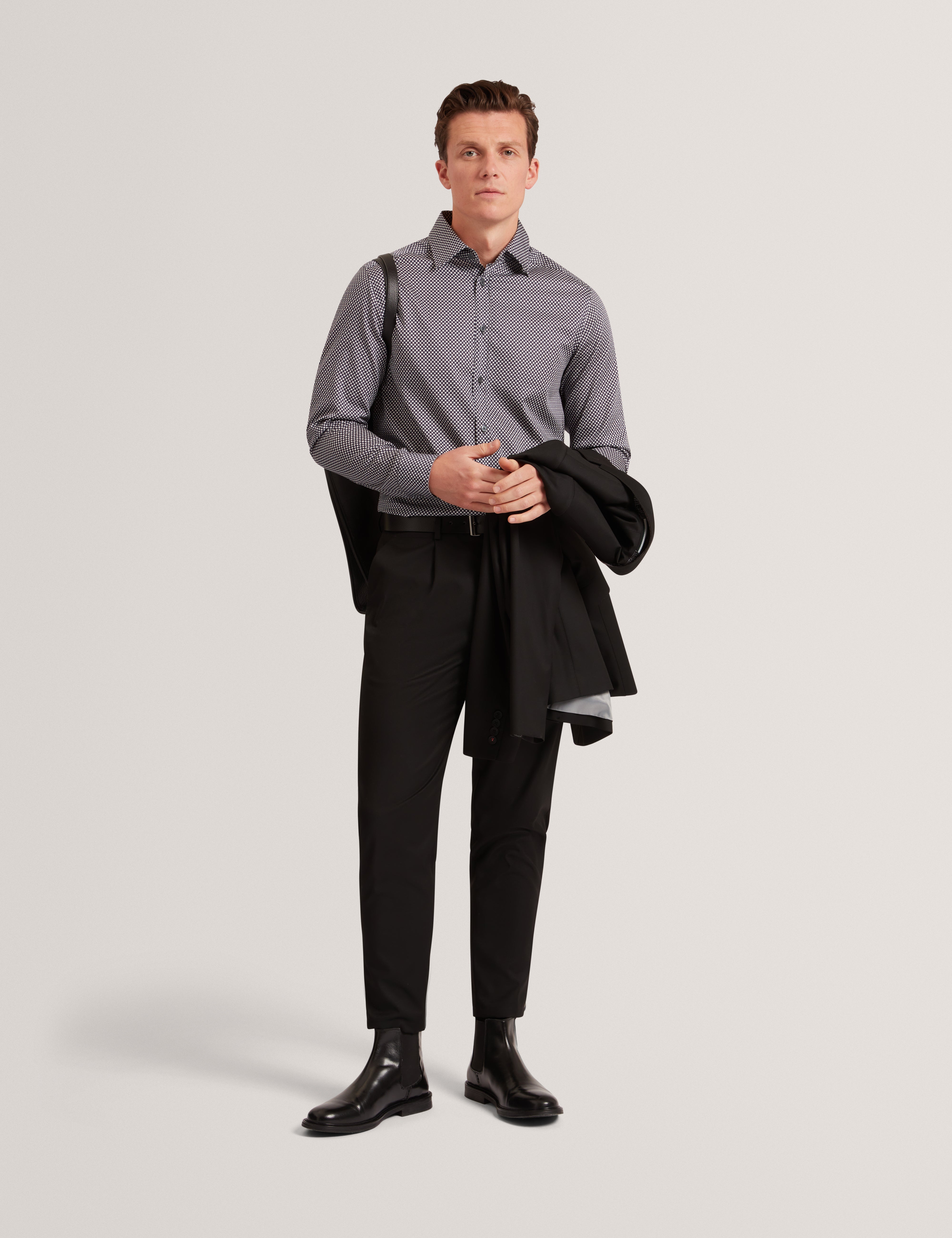 Jozef Long Sleeve Slim Mini Geo Print Shirt Navy