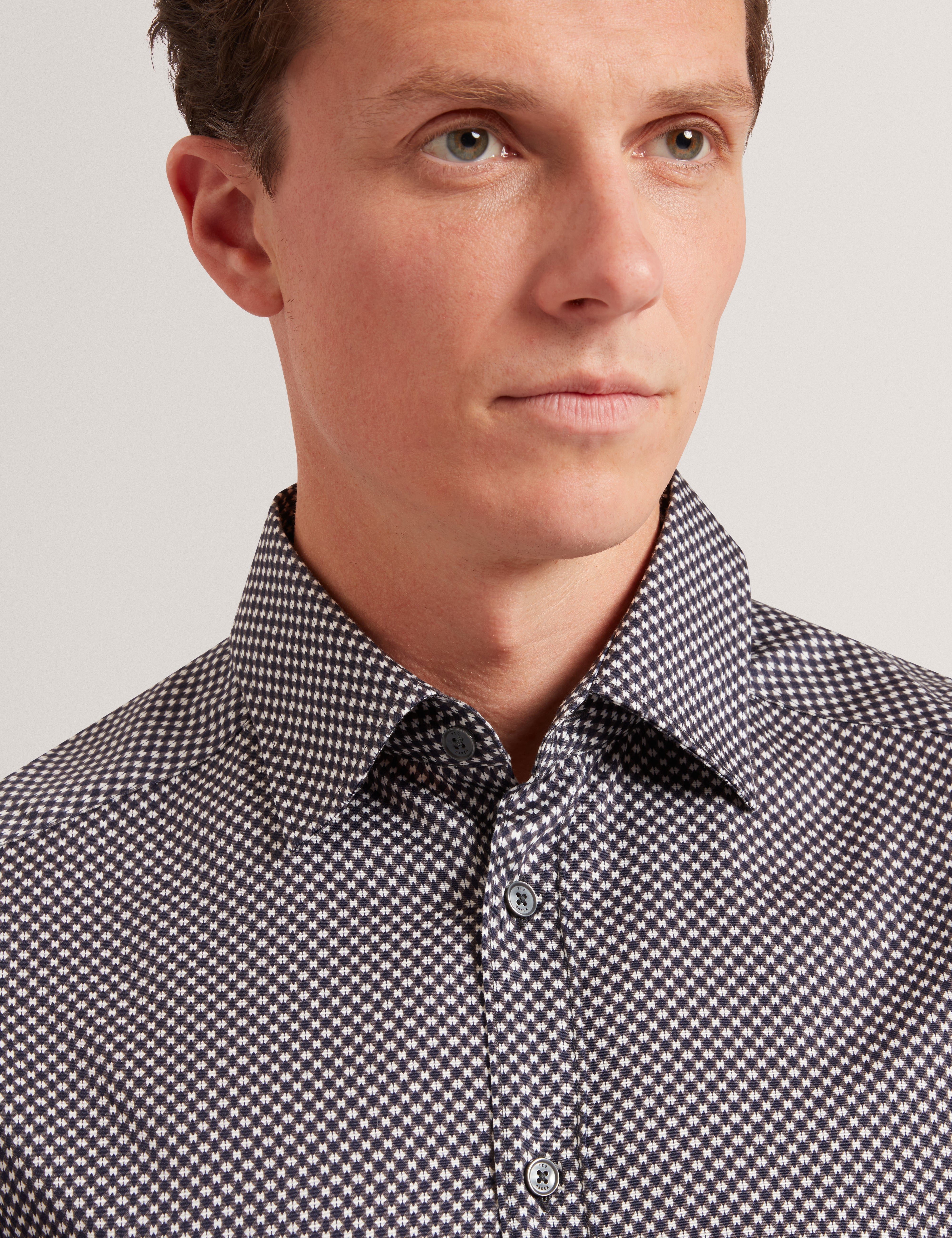 Jozef Long Sleeve Slim Mini Geo Print Shirt Navy