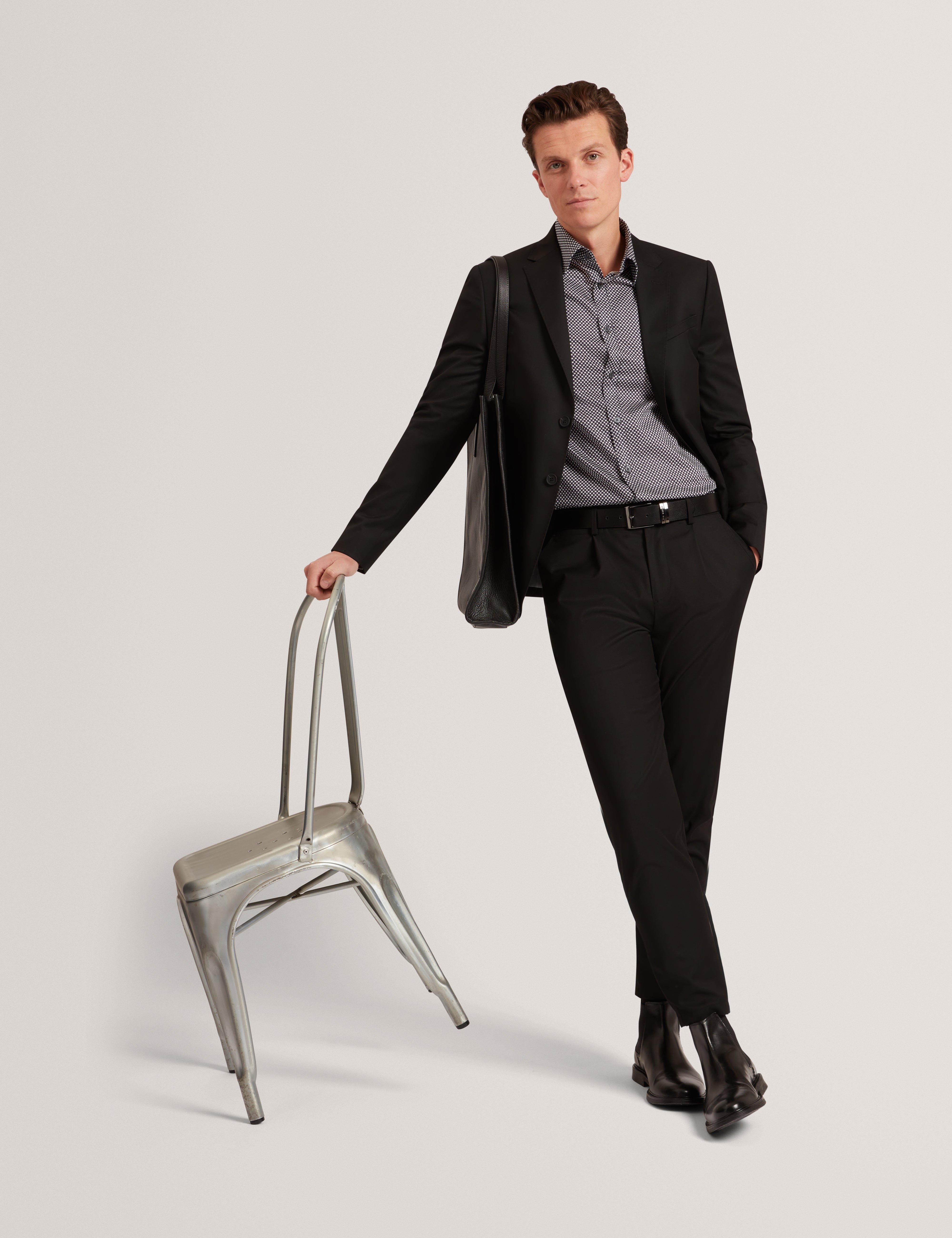 Jozef Long Sleeve Slim Mini Geo Print Shirt Navy