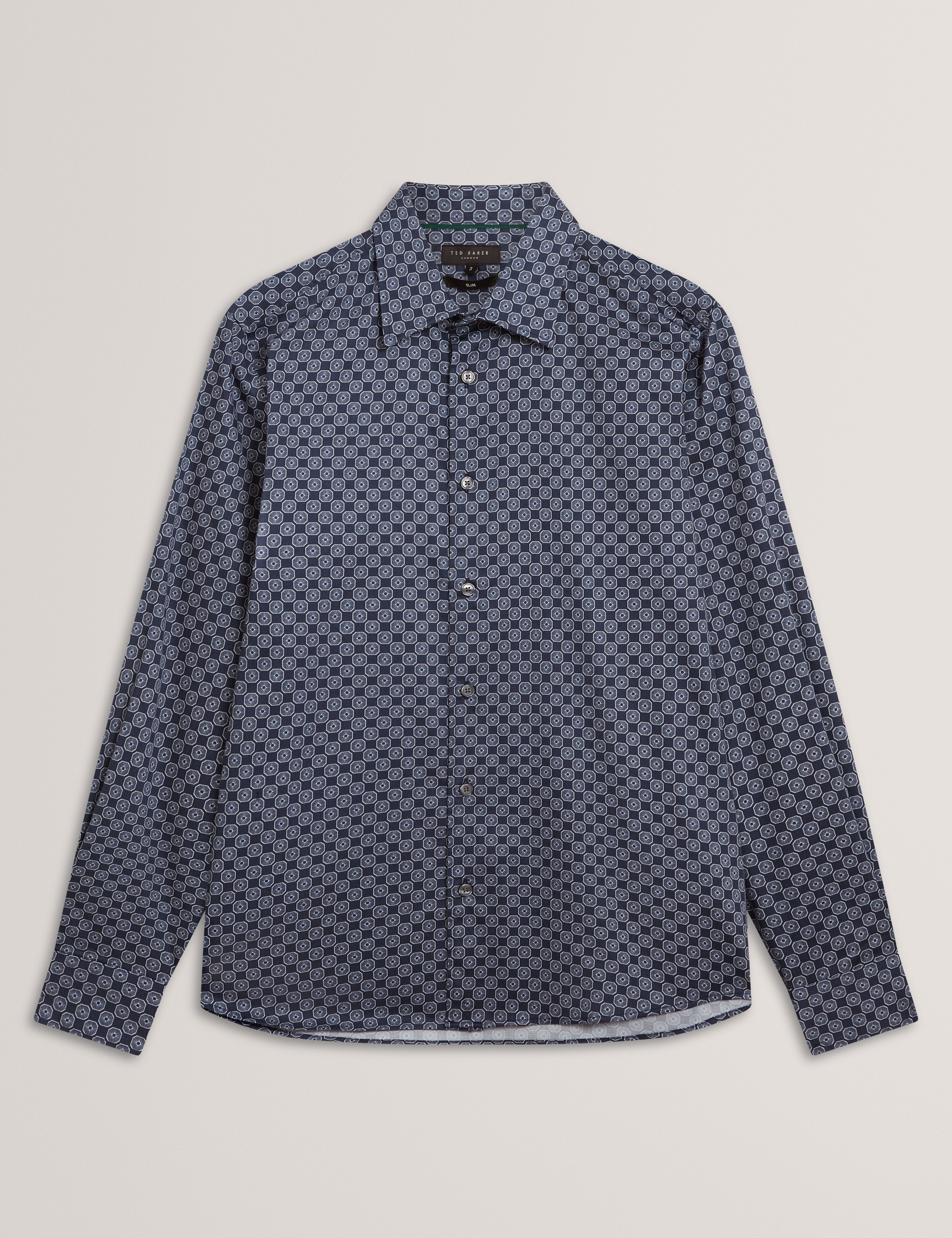 Sef Ls Slim Fit Circle Geo Print Shirt Navy