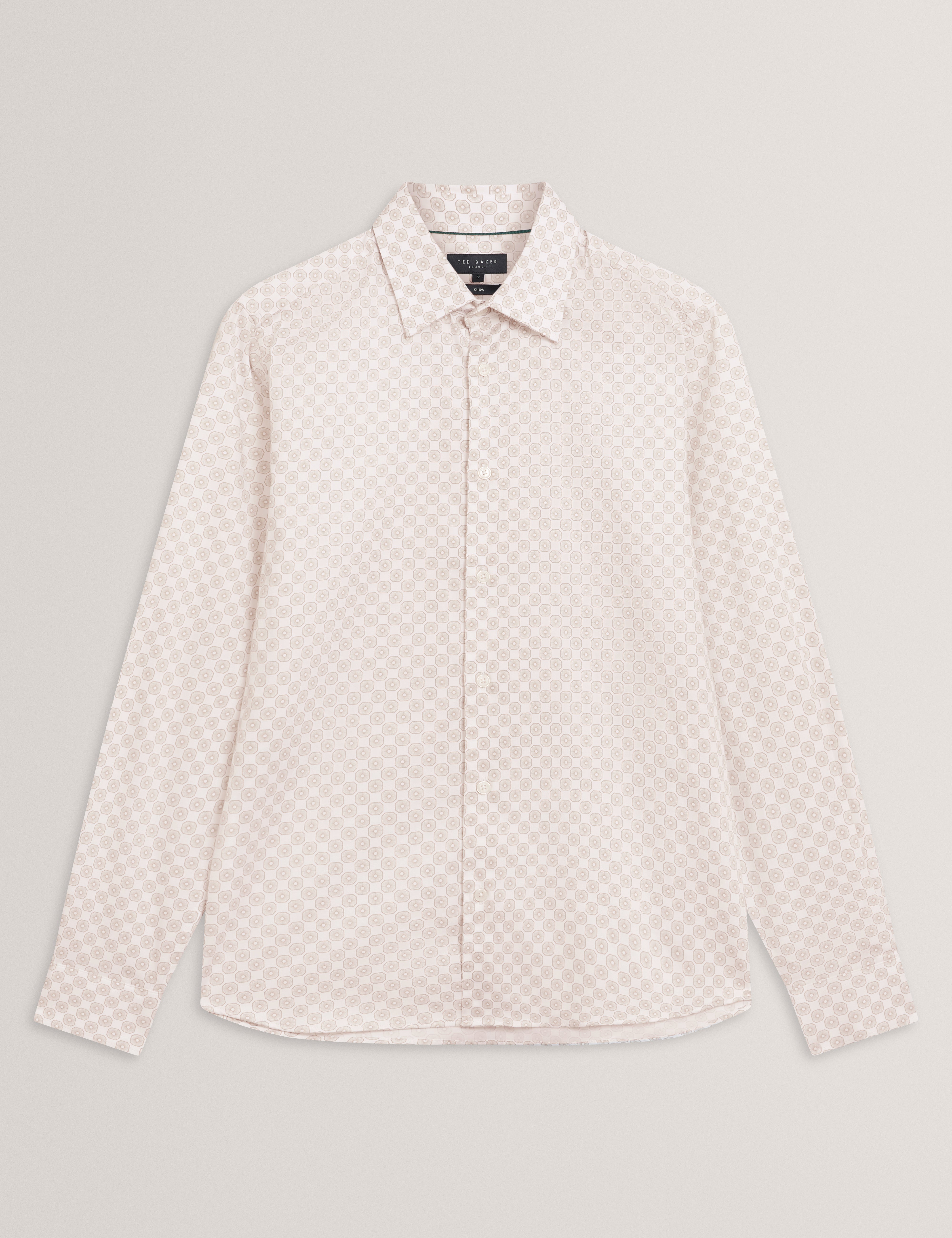 قميص Sef Ls Slim Fit Circle Geo Print باللون البني الداكن