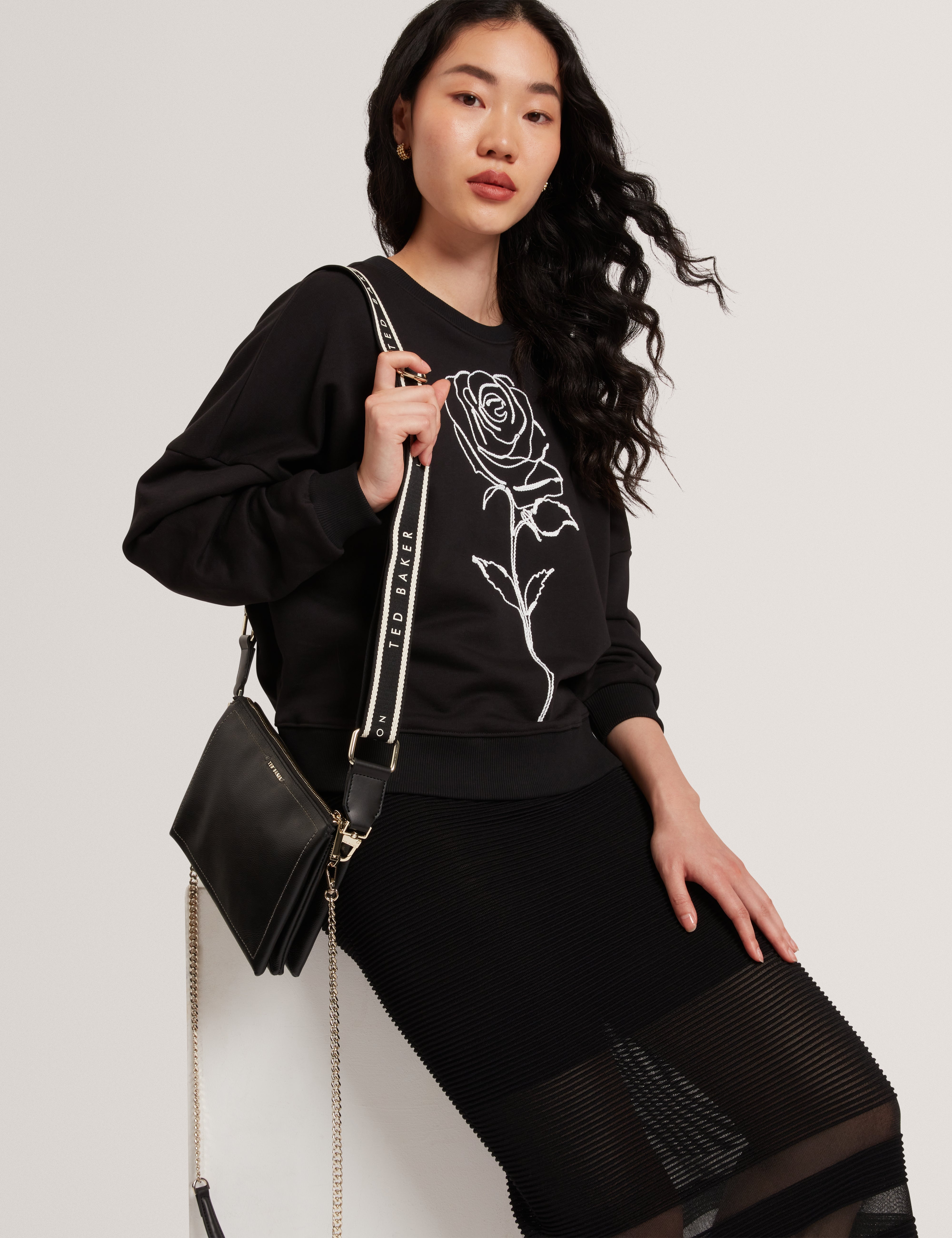 Larinda Webbing Small Leather Crossbody Bag Black