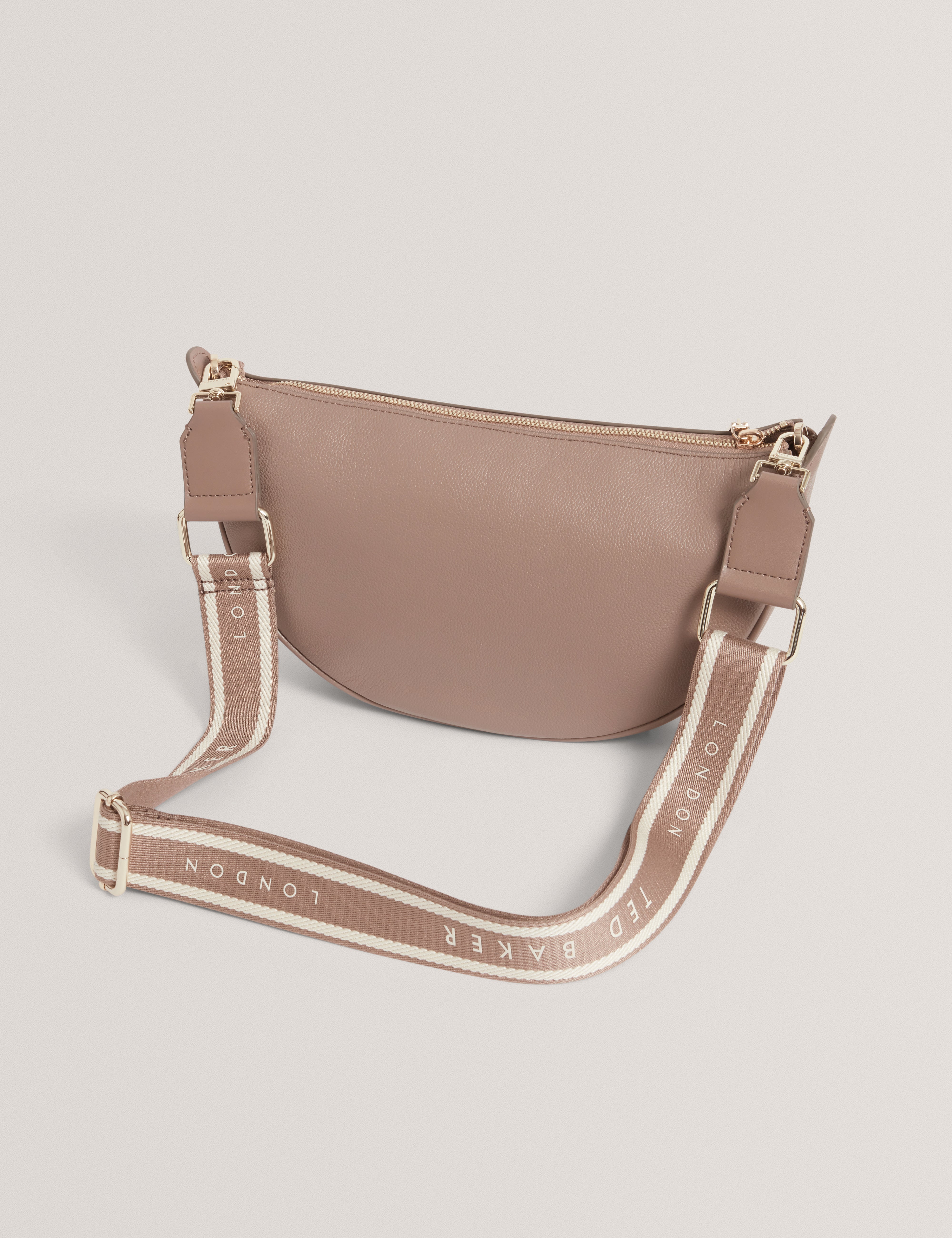 Lorreen Webbing Leather Half Moon Crossbody Bag Taupe