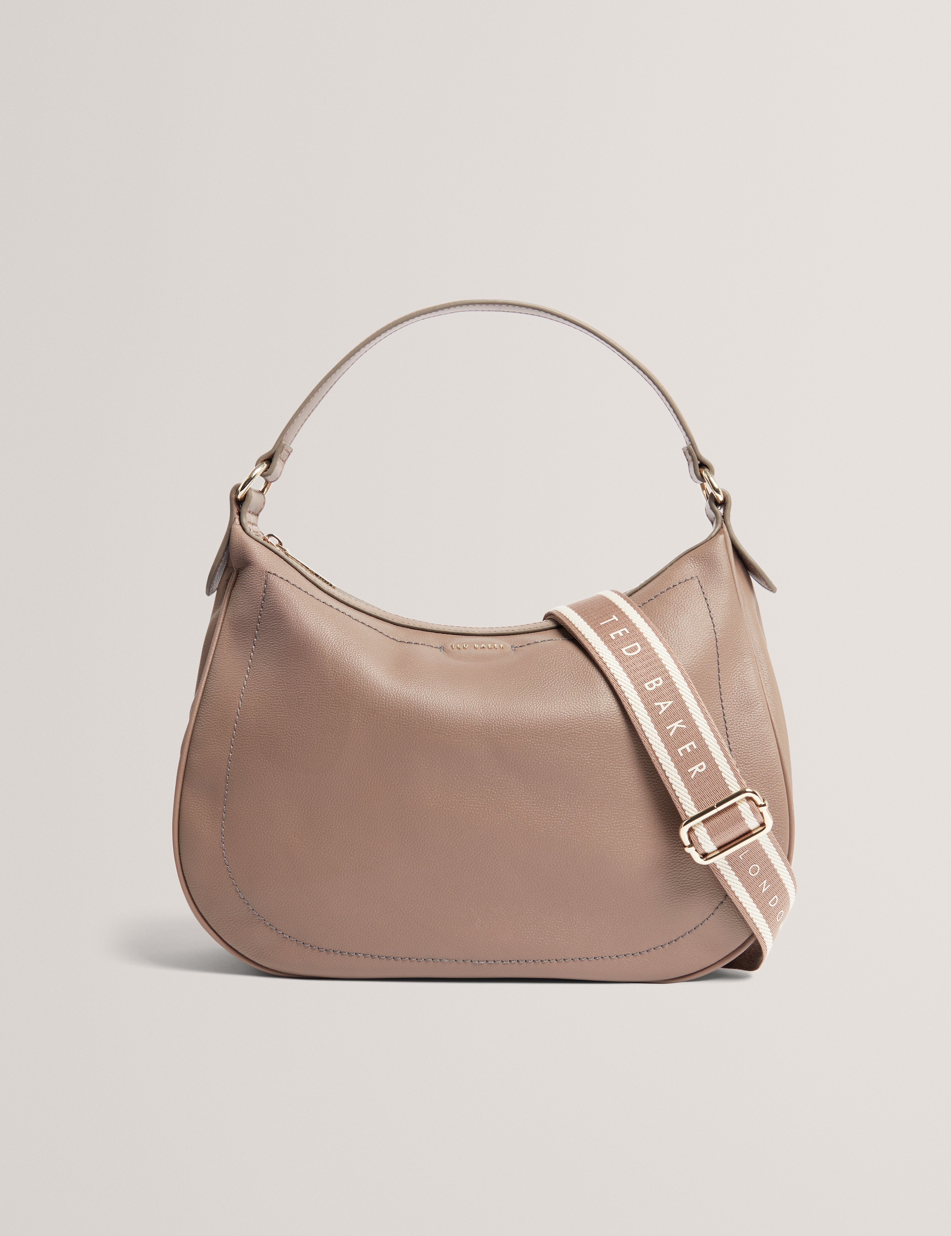 Lyshia Webbing Large Leather Hobo Bag Taupe