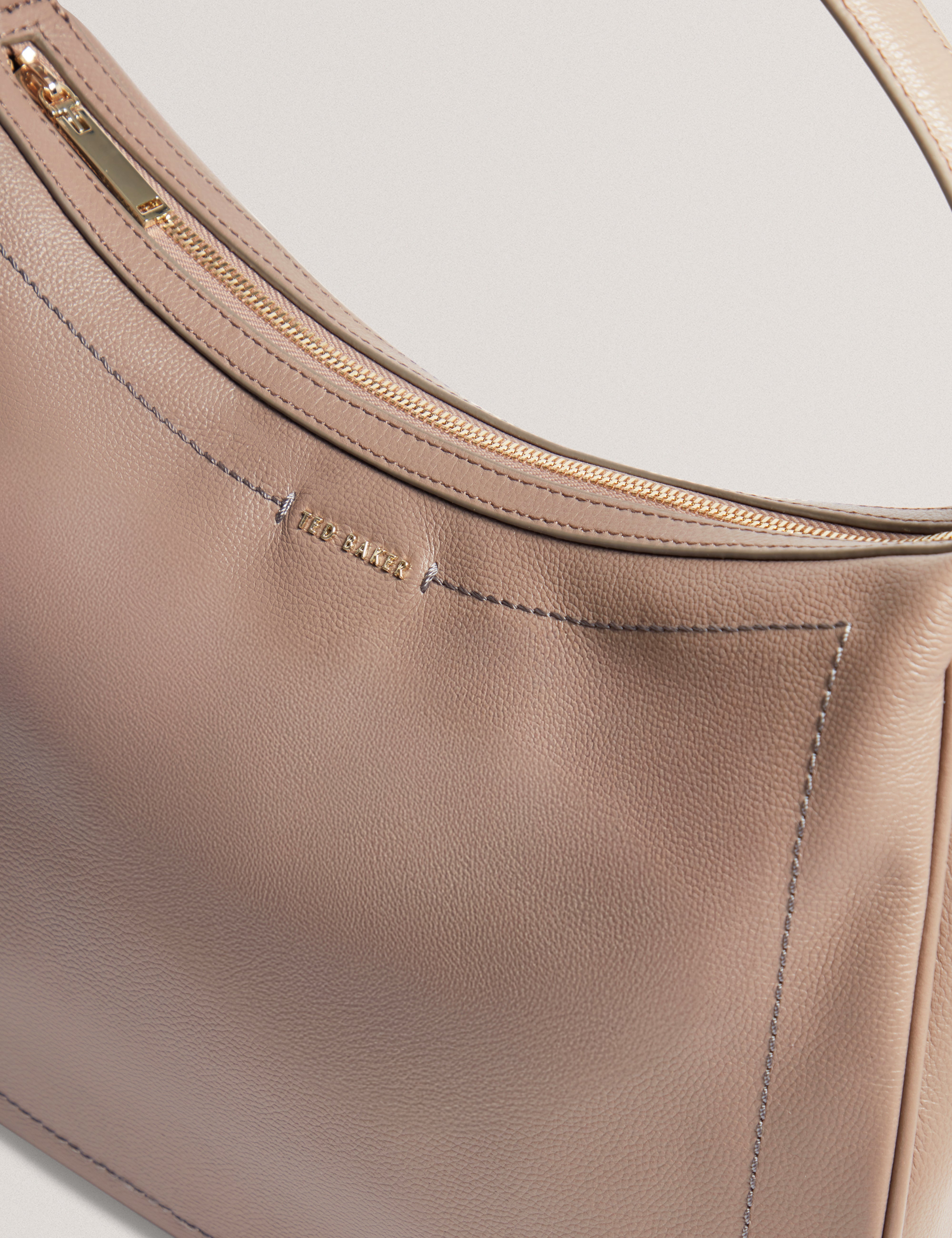 Lyshia Webbing Large Leather Hobo Bag Taupe
