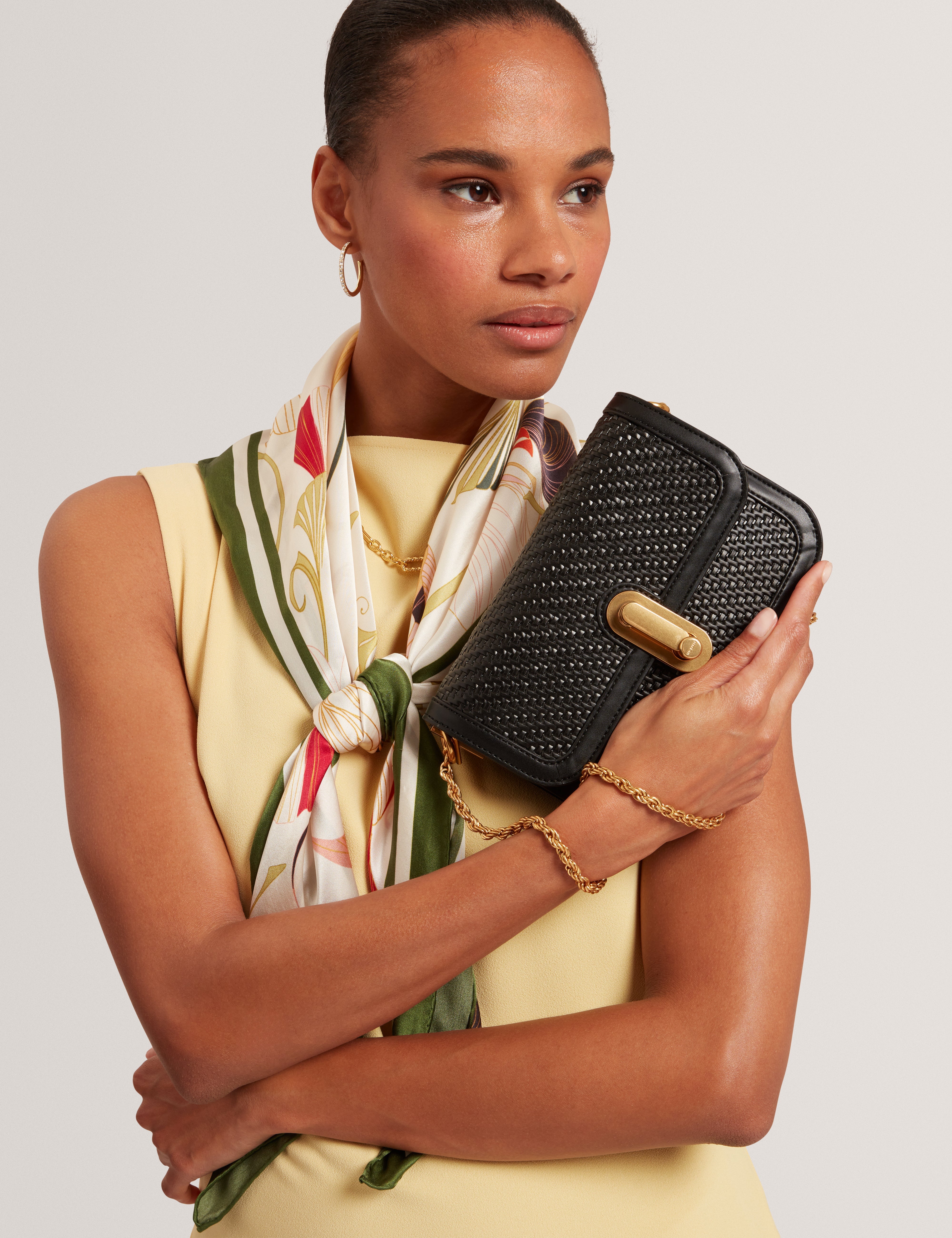 Walkerr Twist Lock Detail Woven Embossed Leather Black