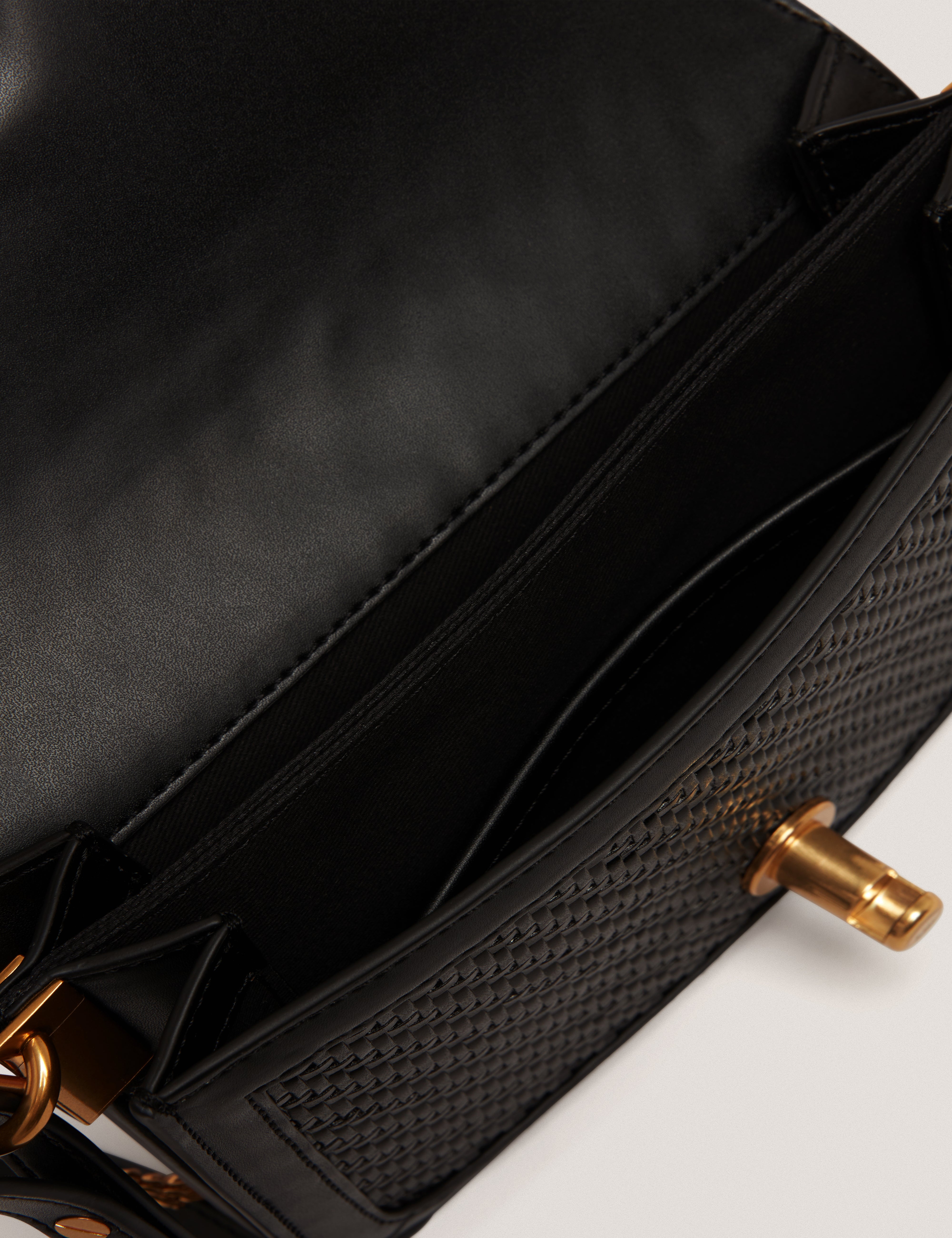 Walkerr Twist Lock Detail Woven Embossed Leather Black