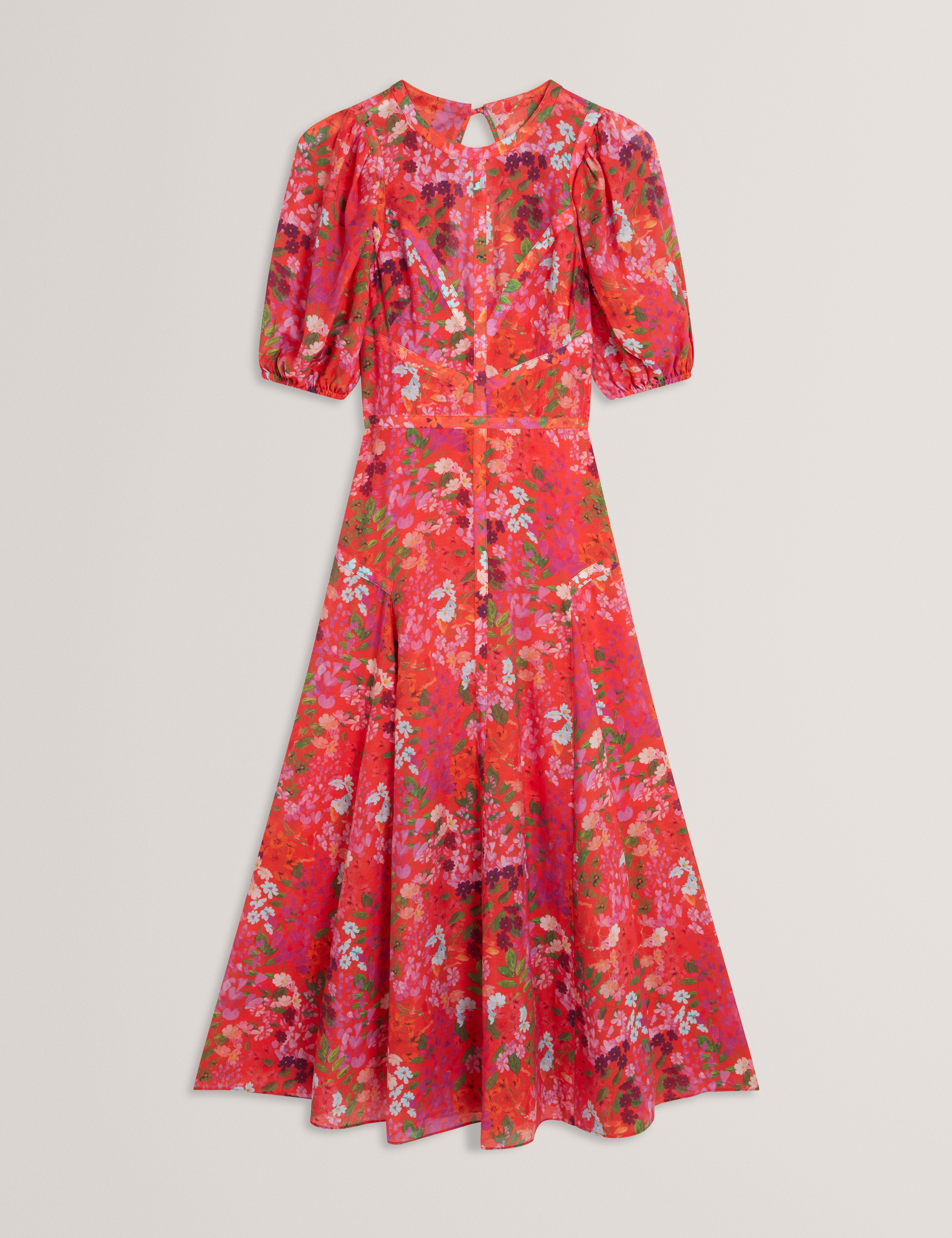 Sianna Puff Sleeve Midi Dress Red