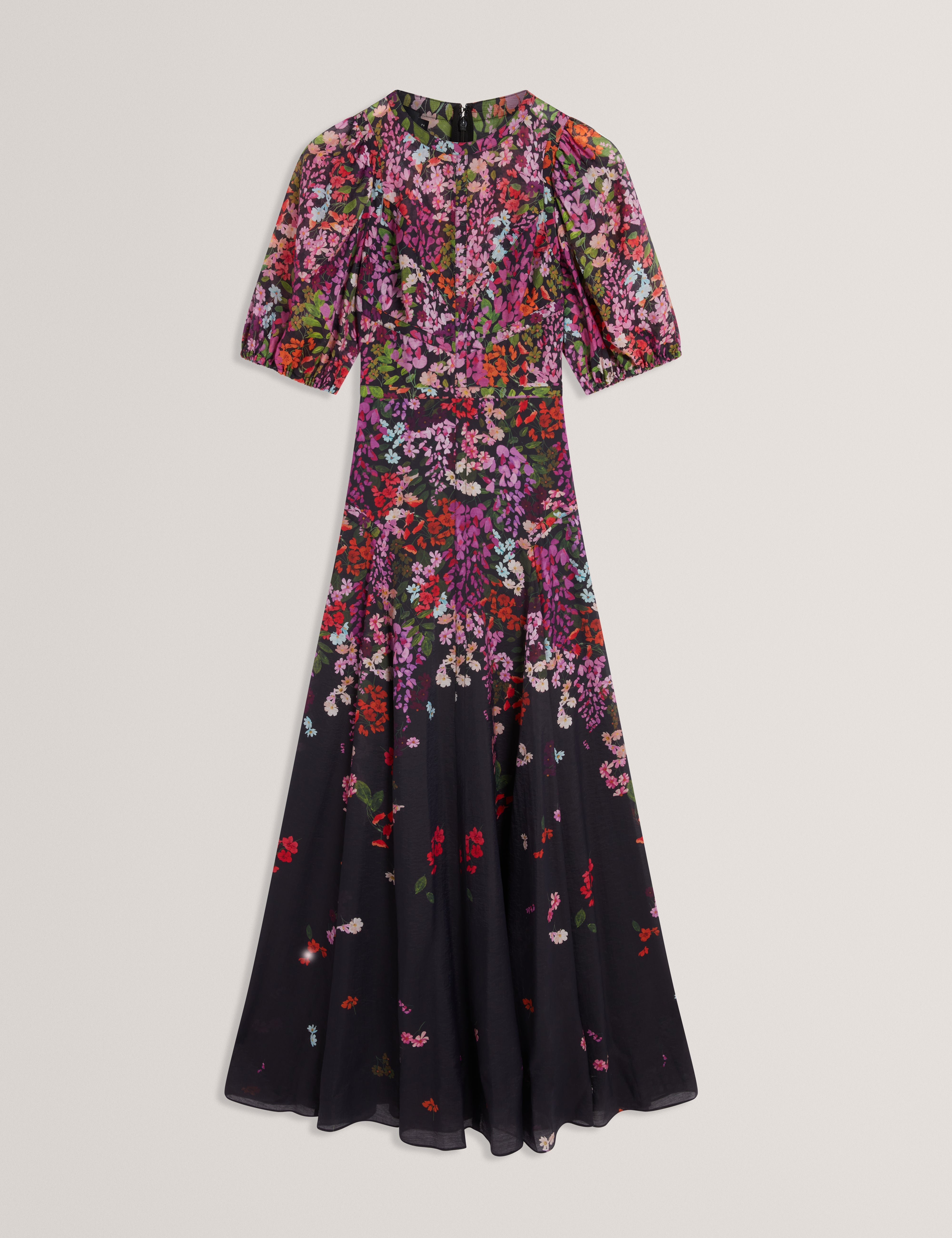 Zahhla Printed Puff Sleeve Maxi Dress Black