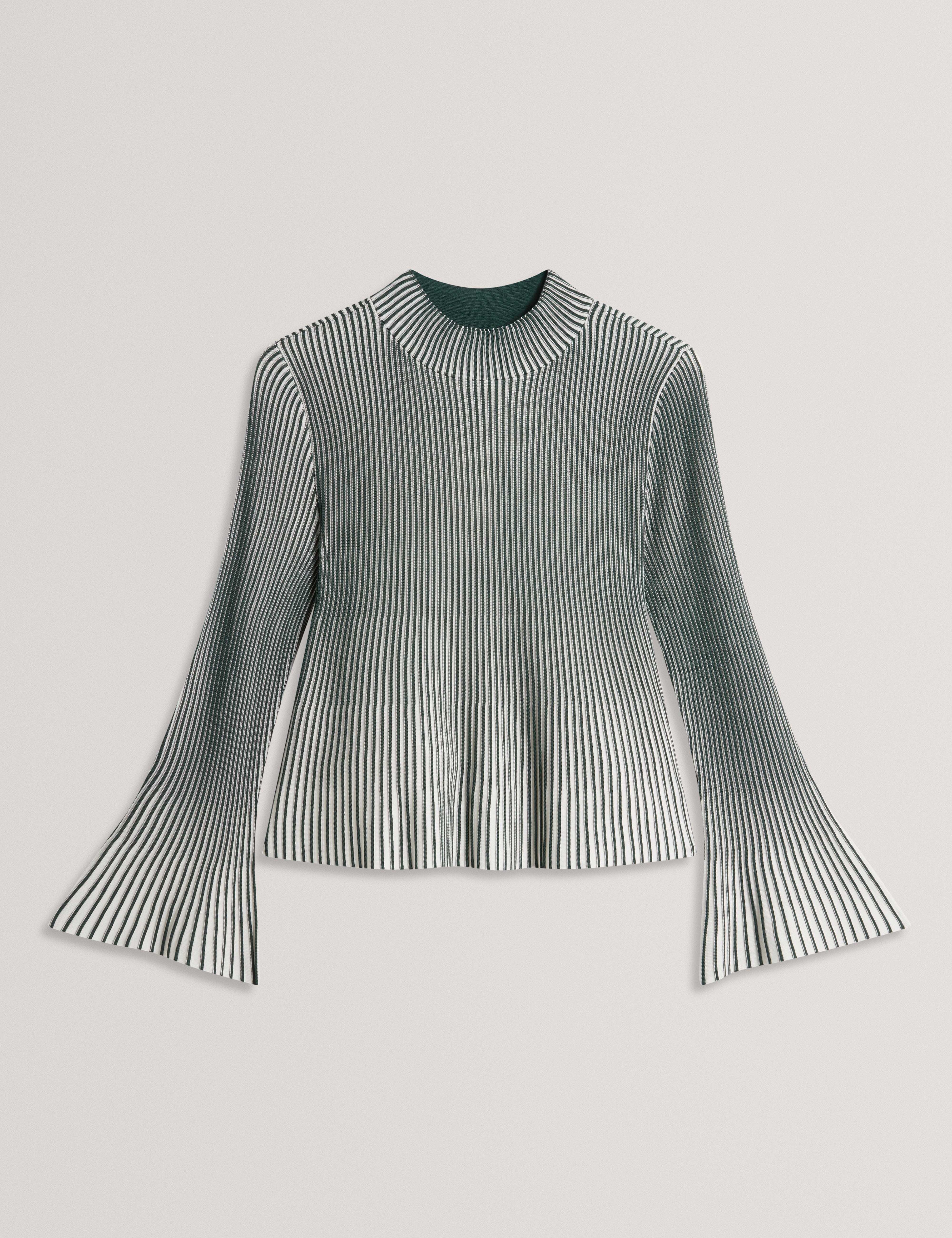Aeris Ribbed Top With Fluted Hem And Sleeves Dk-Green