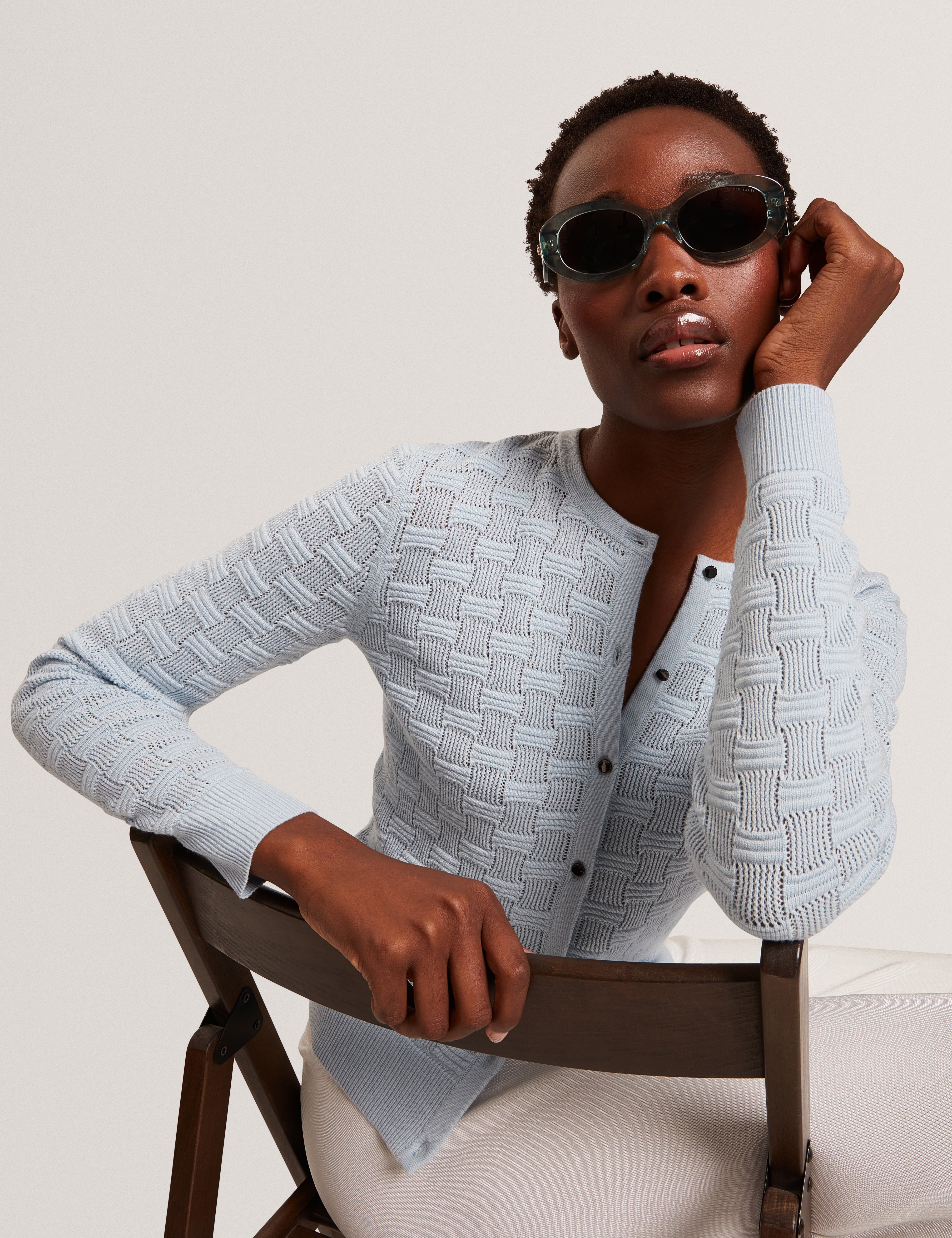 Cahrie Touch Of Silk Knitted Crew Neck Cardigan Pl-Blue