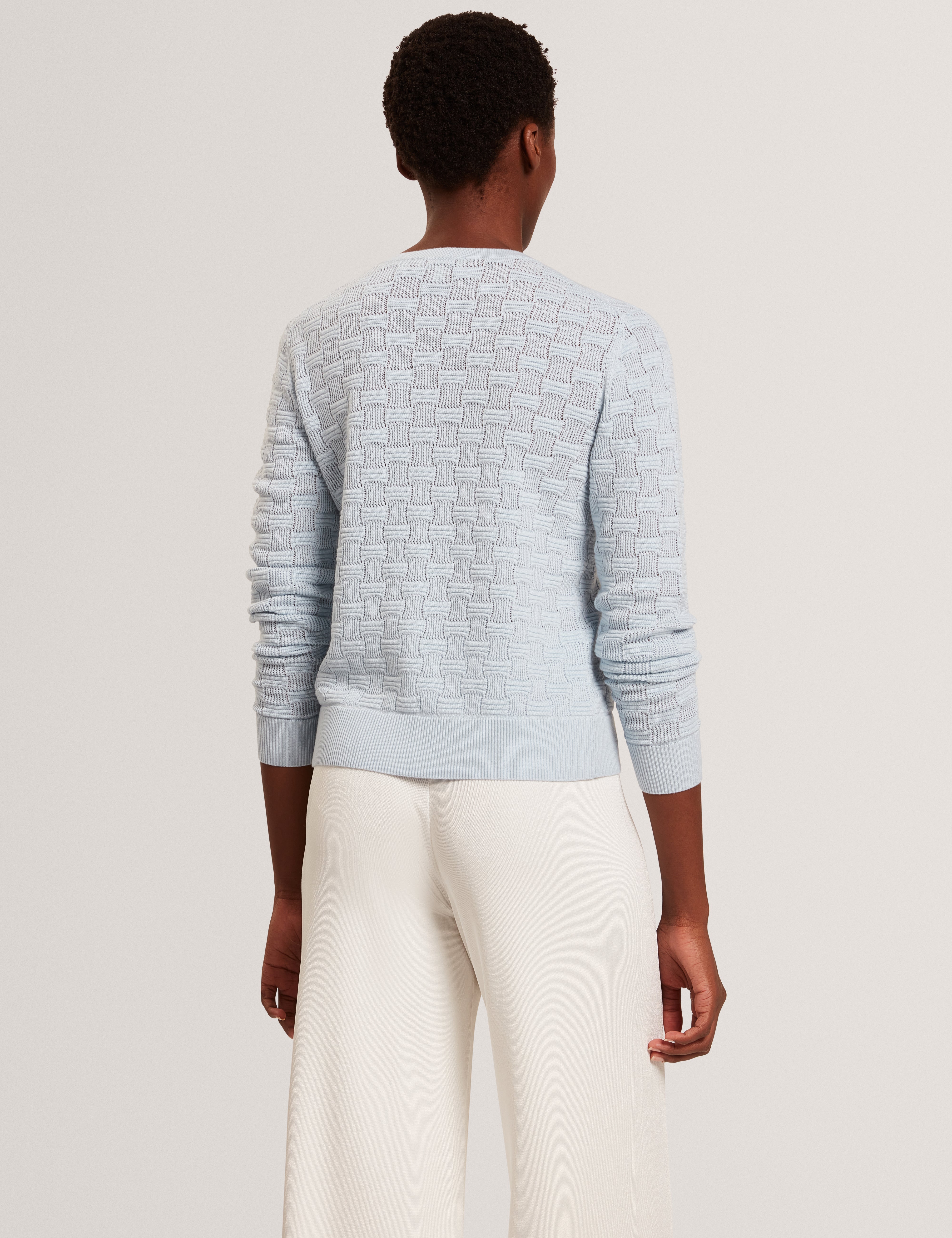 Cahrie Touch Of Silk Knitted Crew Neck Cardigan Pl-Blue