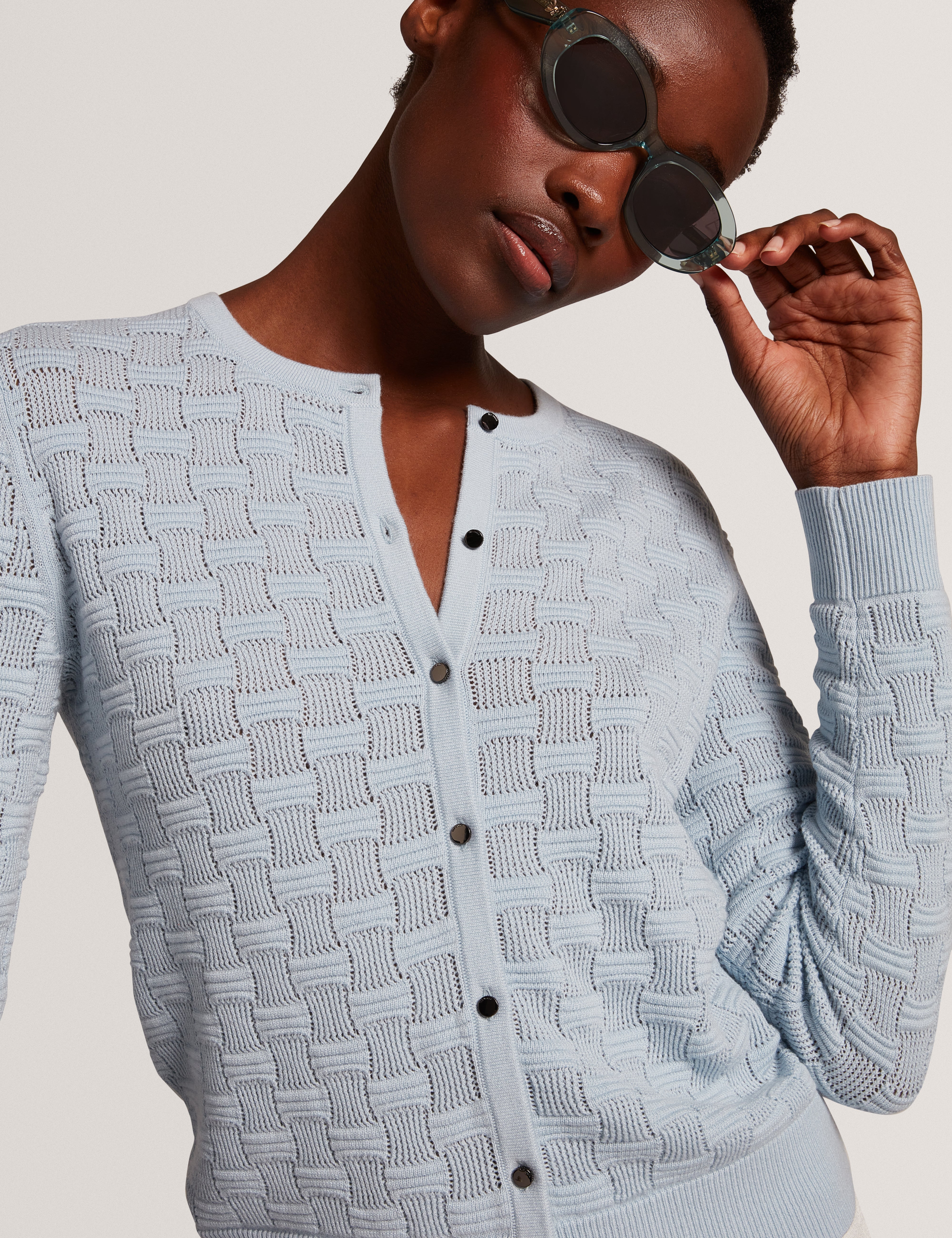 Cahrie Touch Of Silk Knitted Crew Neck Cardigan Pl-Blue