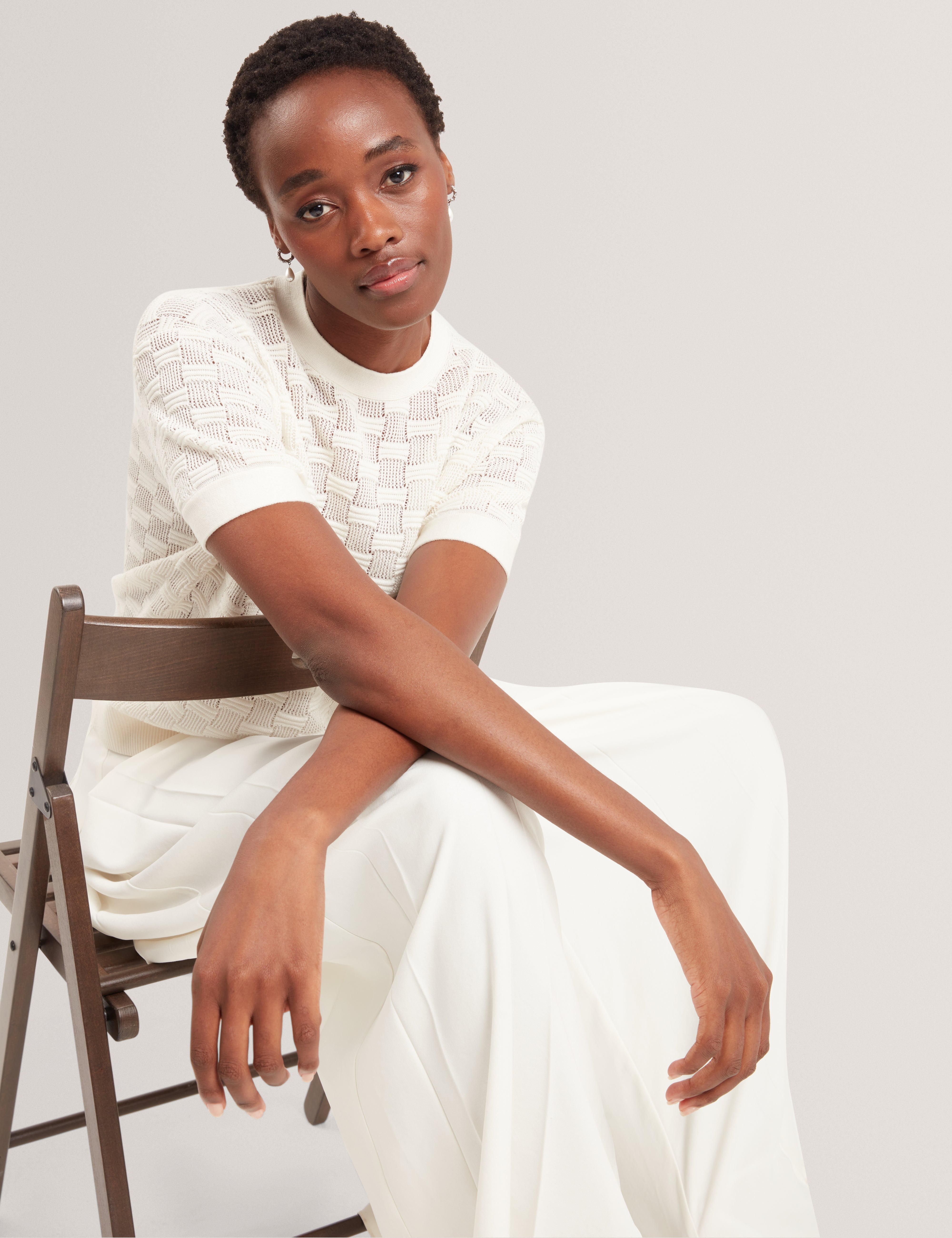 Emeta Touch Of Silk Knitted Crew Neck Tee White