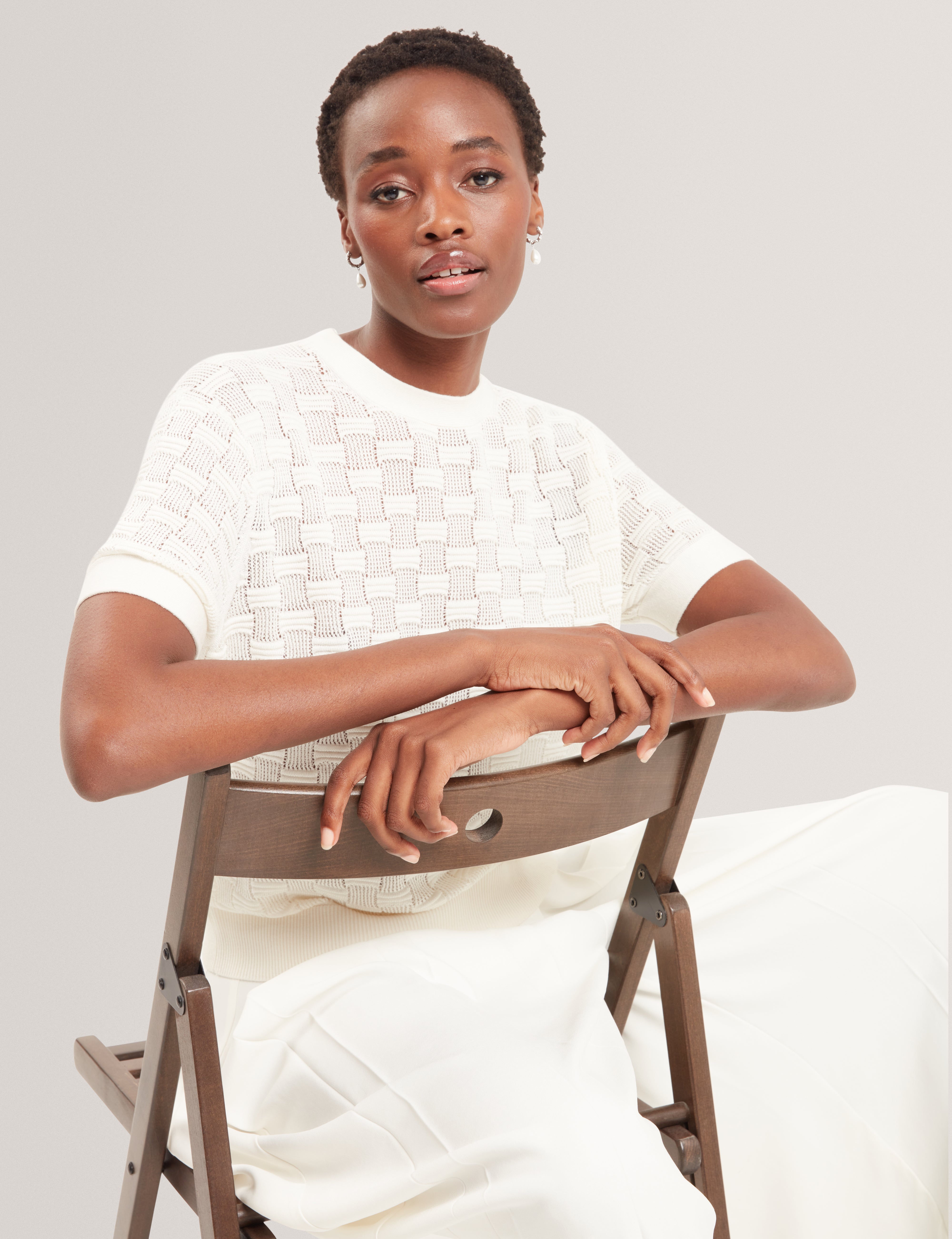Emeta Touch Of Silk Knitted Crew Neck Tee White