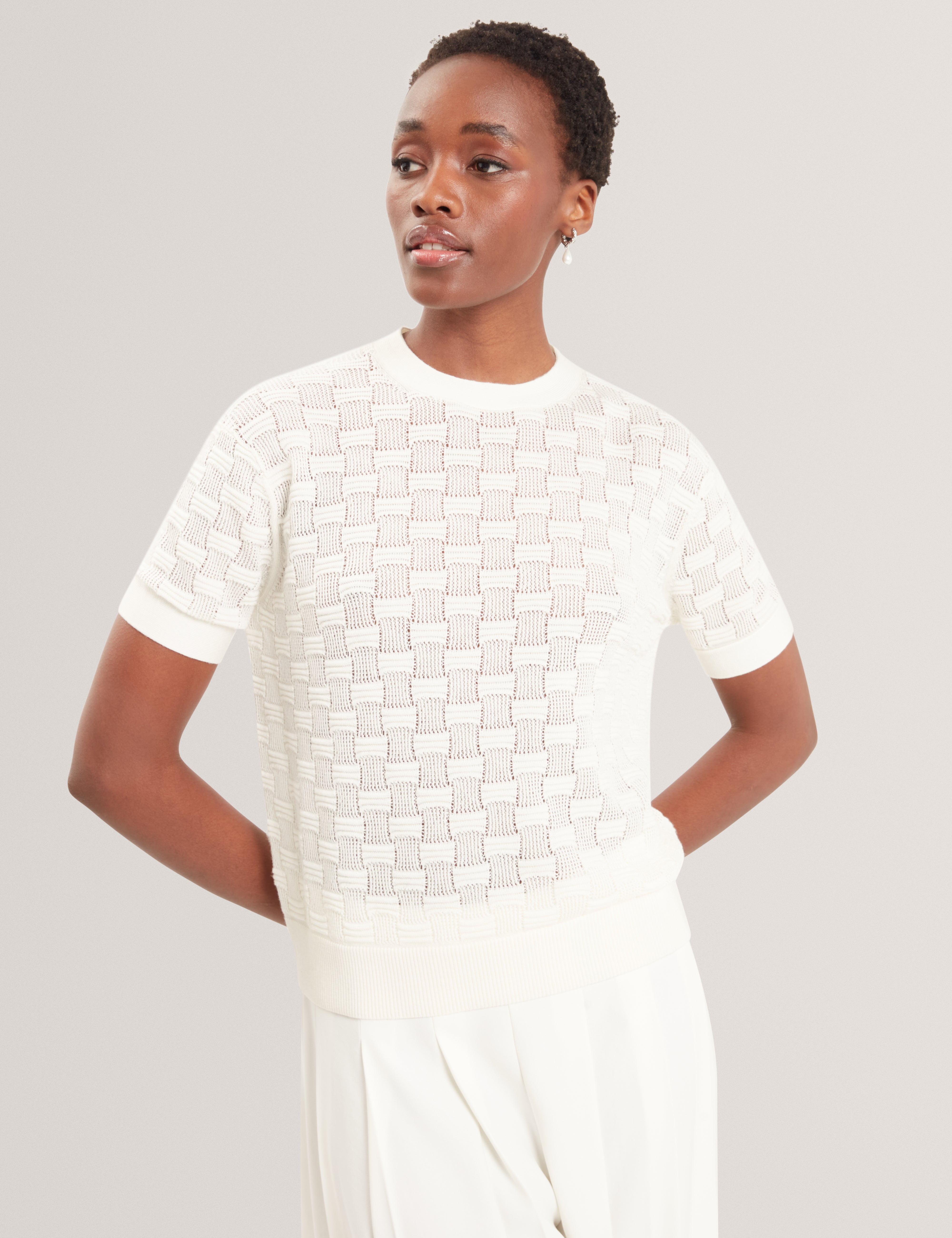 Emeta Touch Of Silk Knitted Crew Neck Tee White