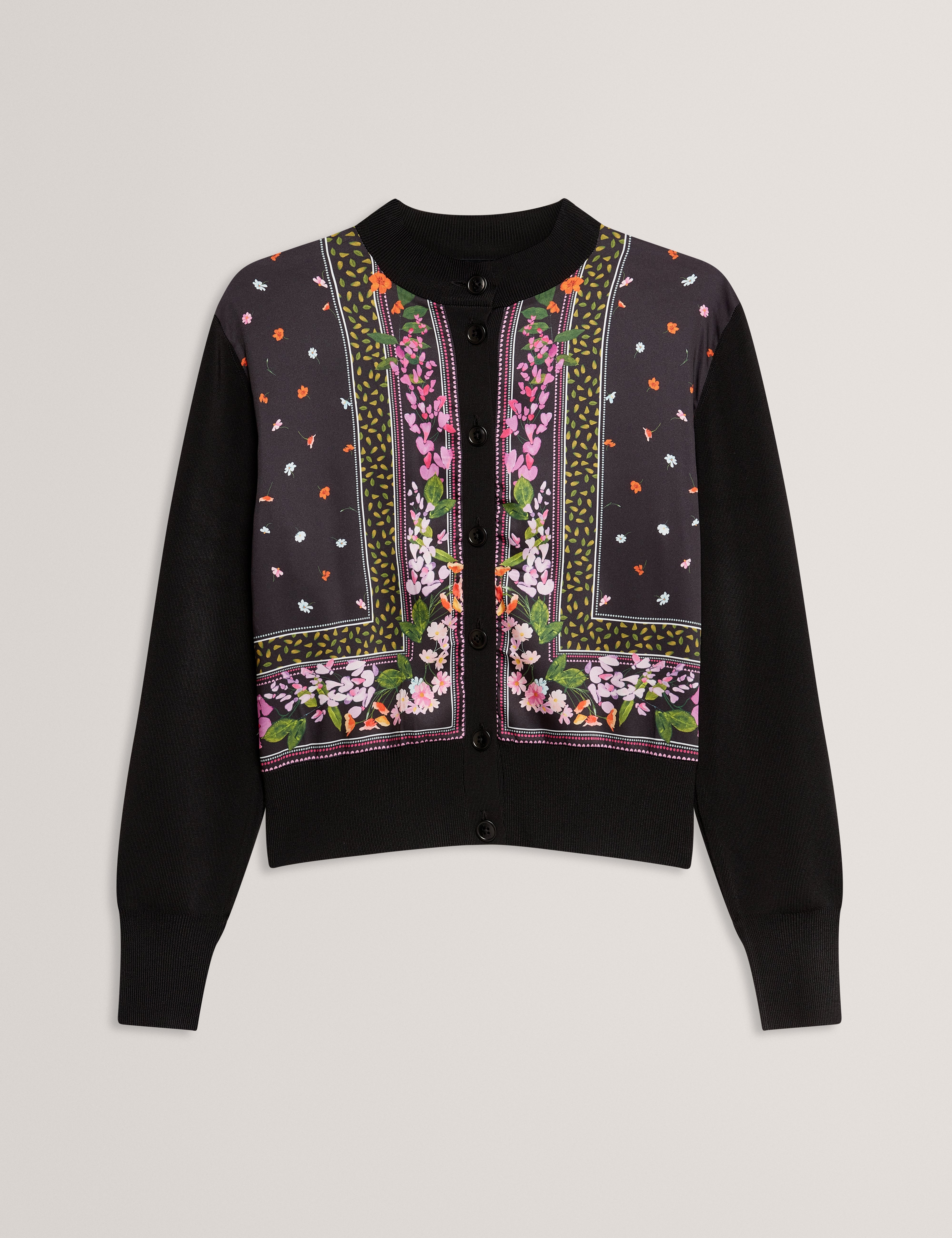 Demili Printed Woven Front Cardigan Black