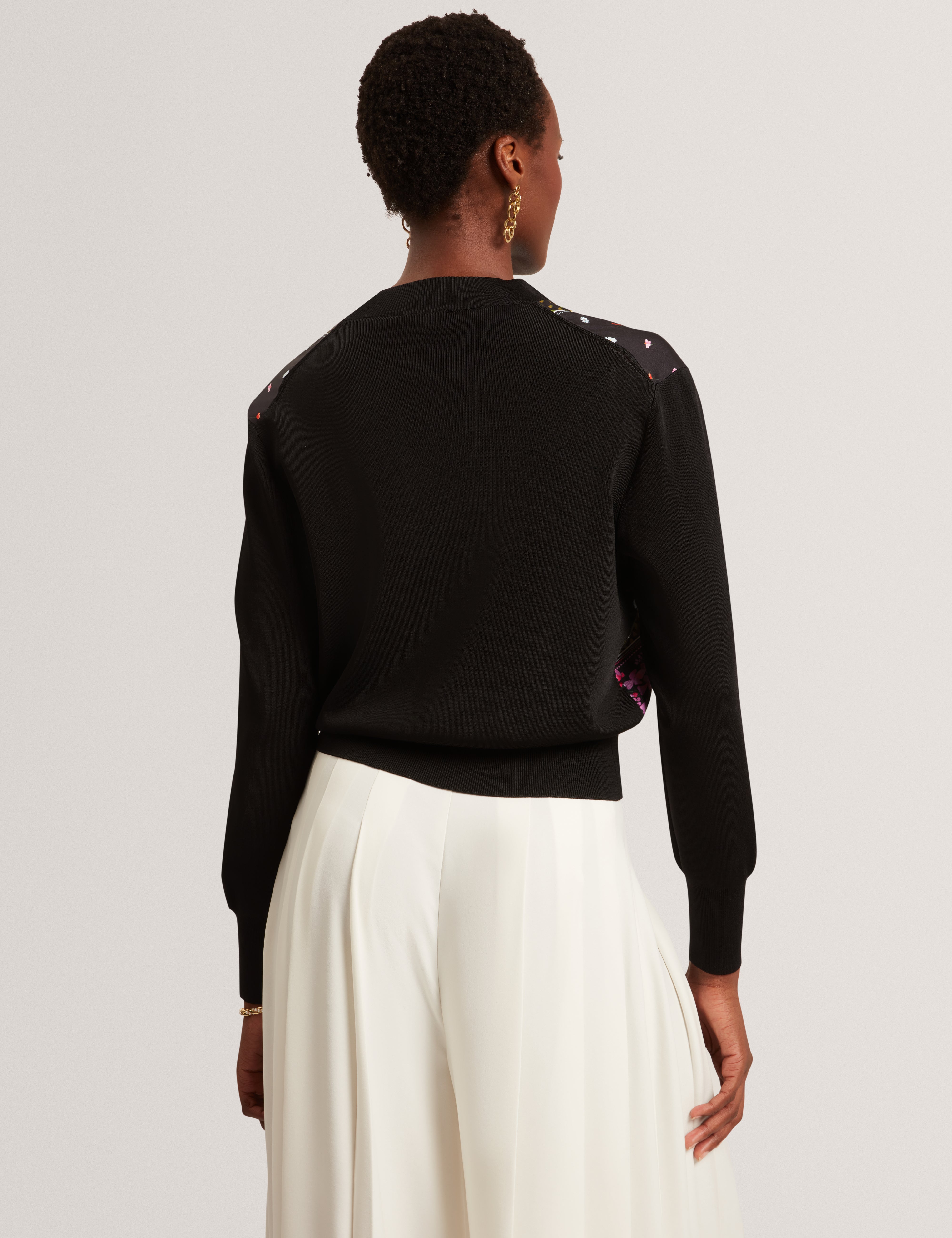 Demili Printed Woven Front Cardigan Black