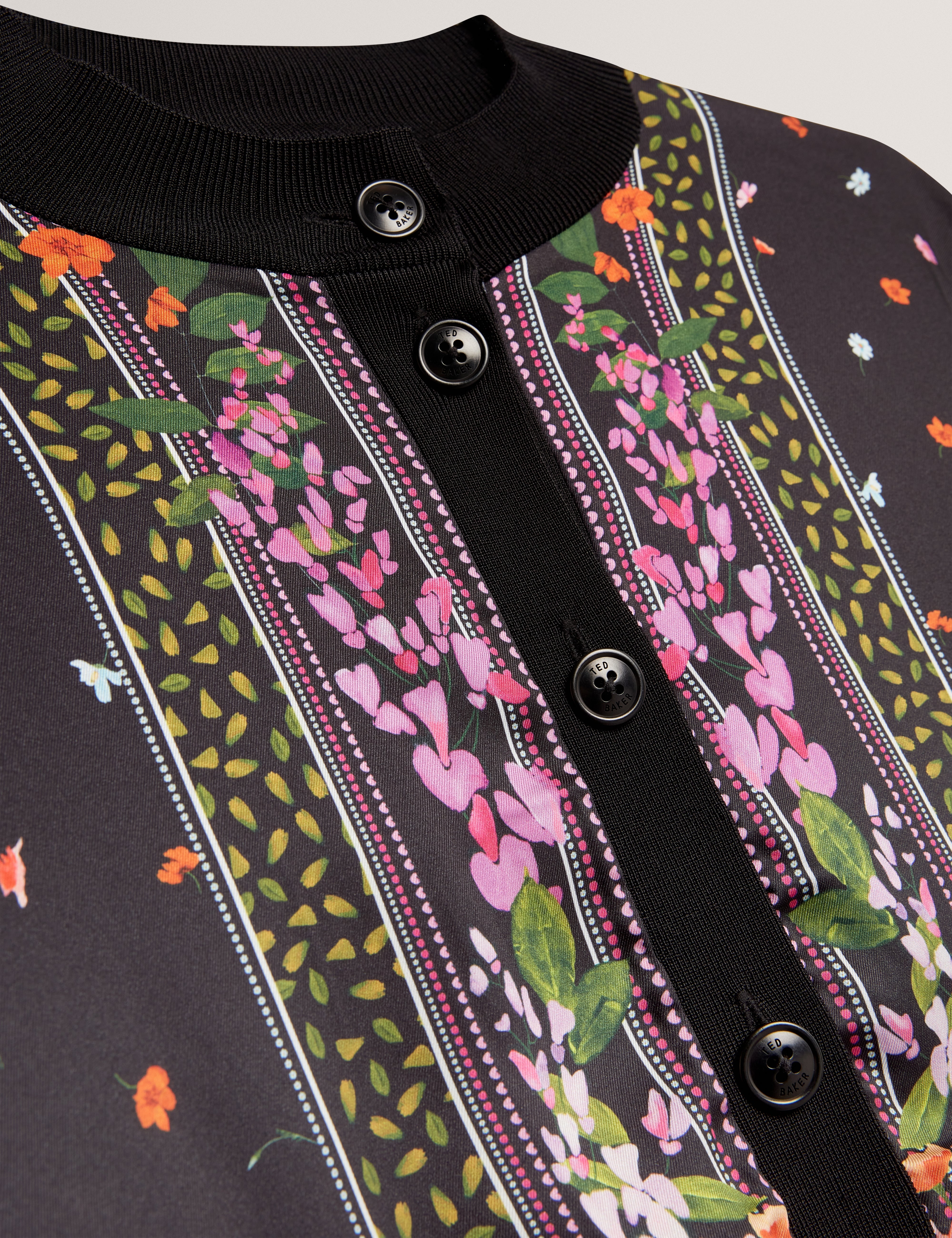 Demili Printed Woven Front Cardigan Black