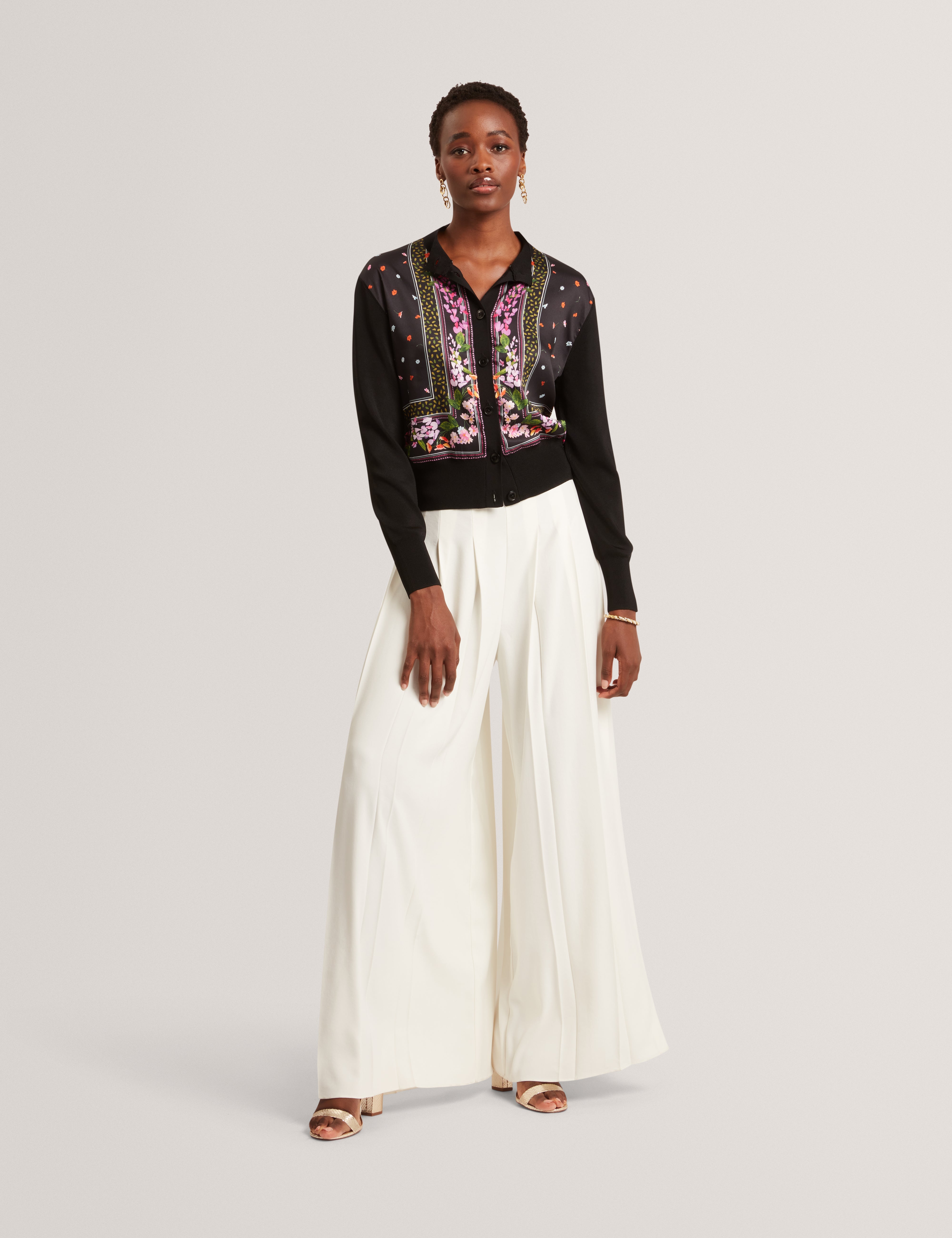 Demili Printed Woven Front Cardigan Black