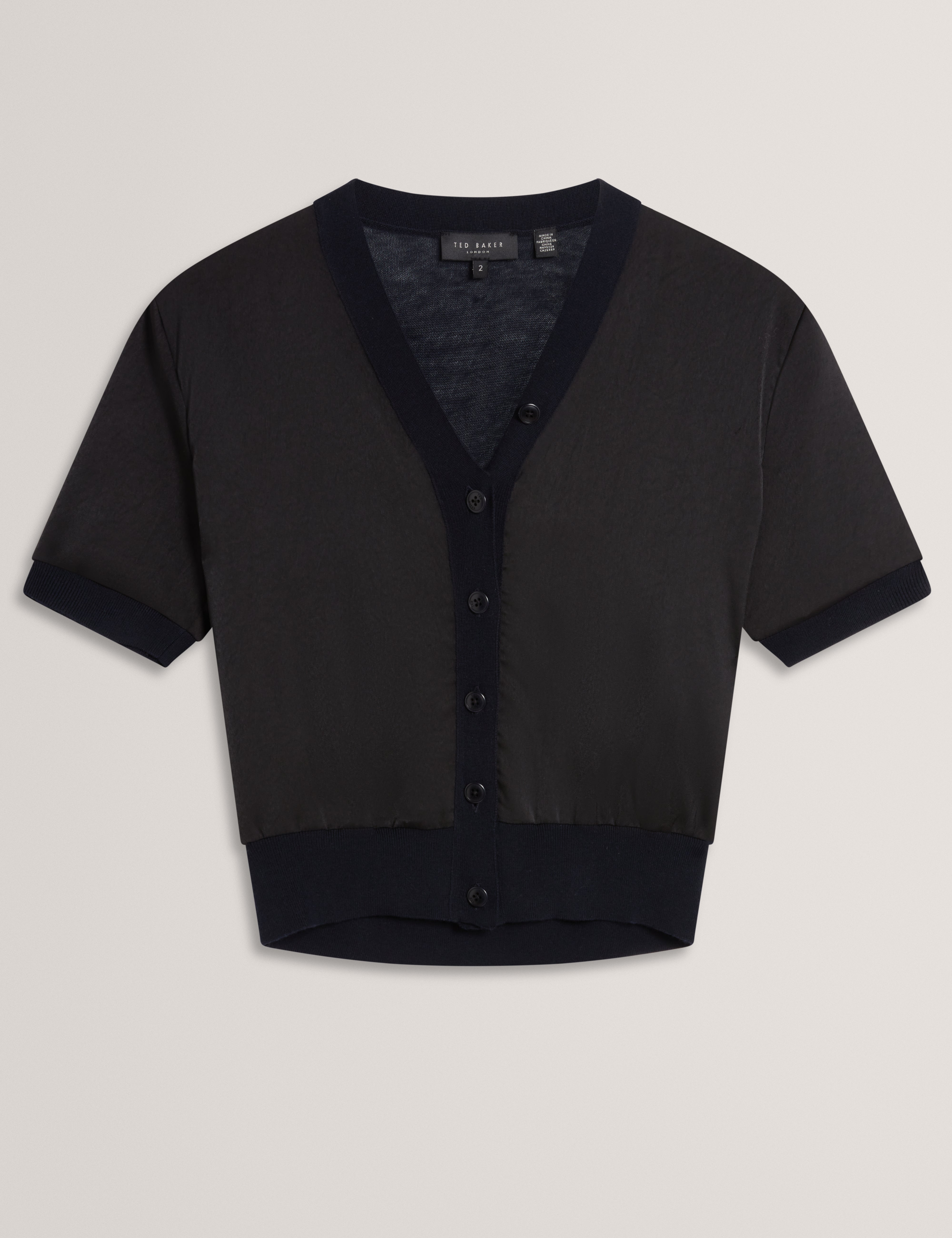Ofina Woven Front Short Sleeve Cardigan Black