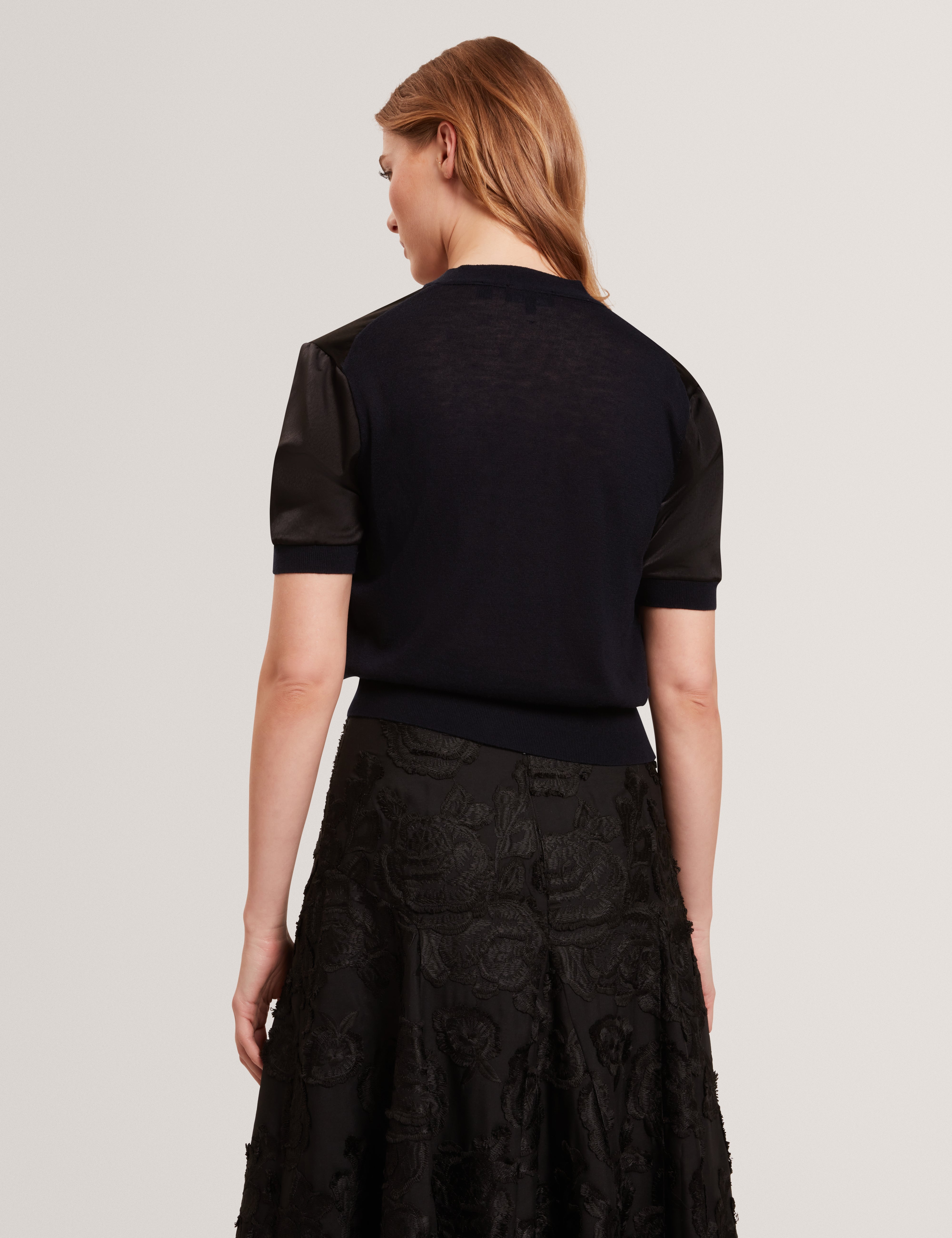 Ofina Woven Front Short Sleeve Cardigan Black