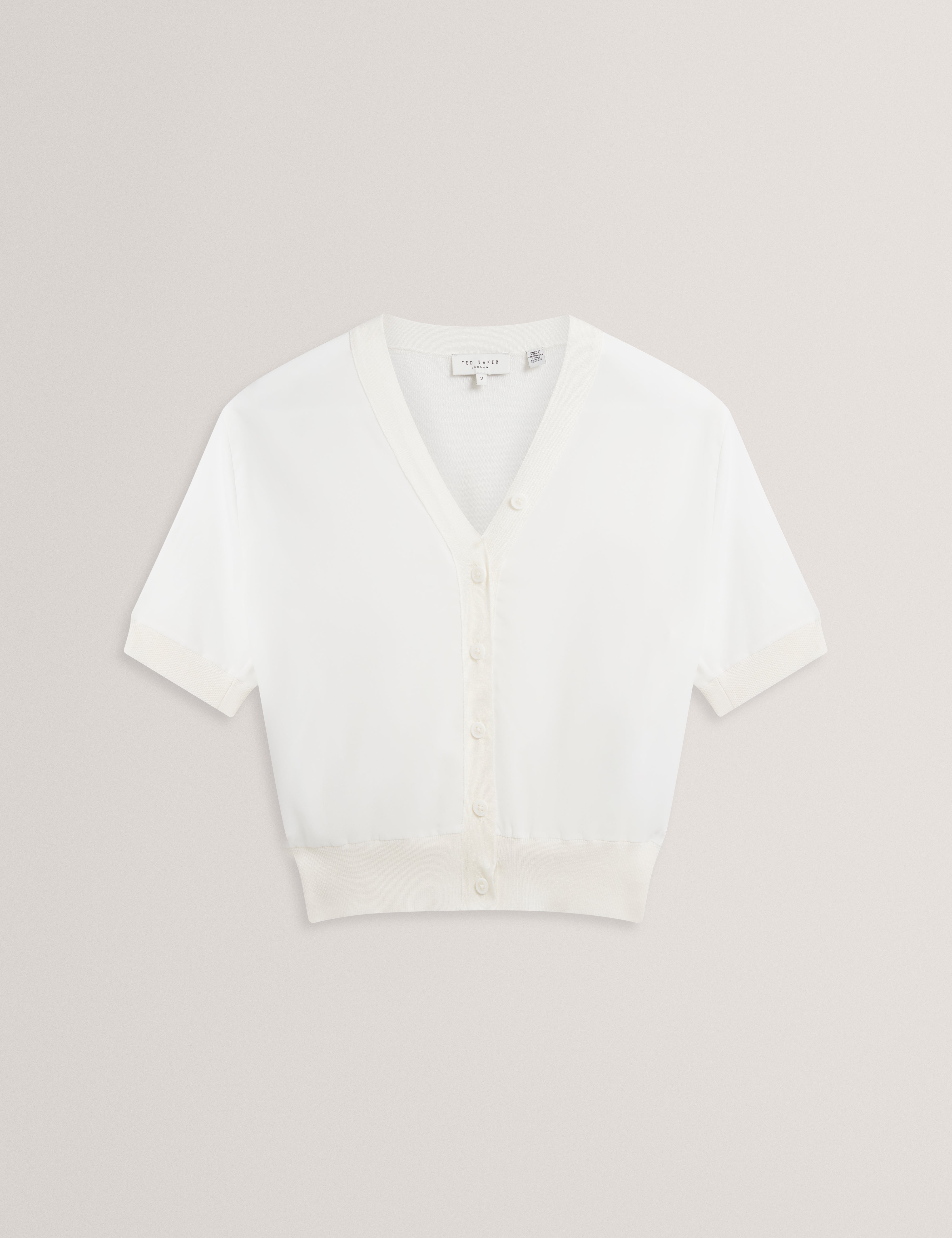 Ofina Woven Front Short Sleeve Cardigan White
