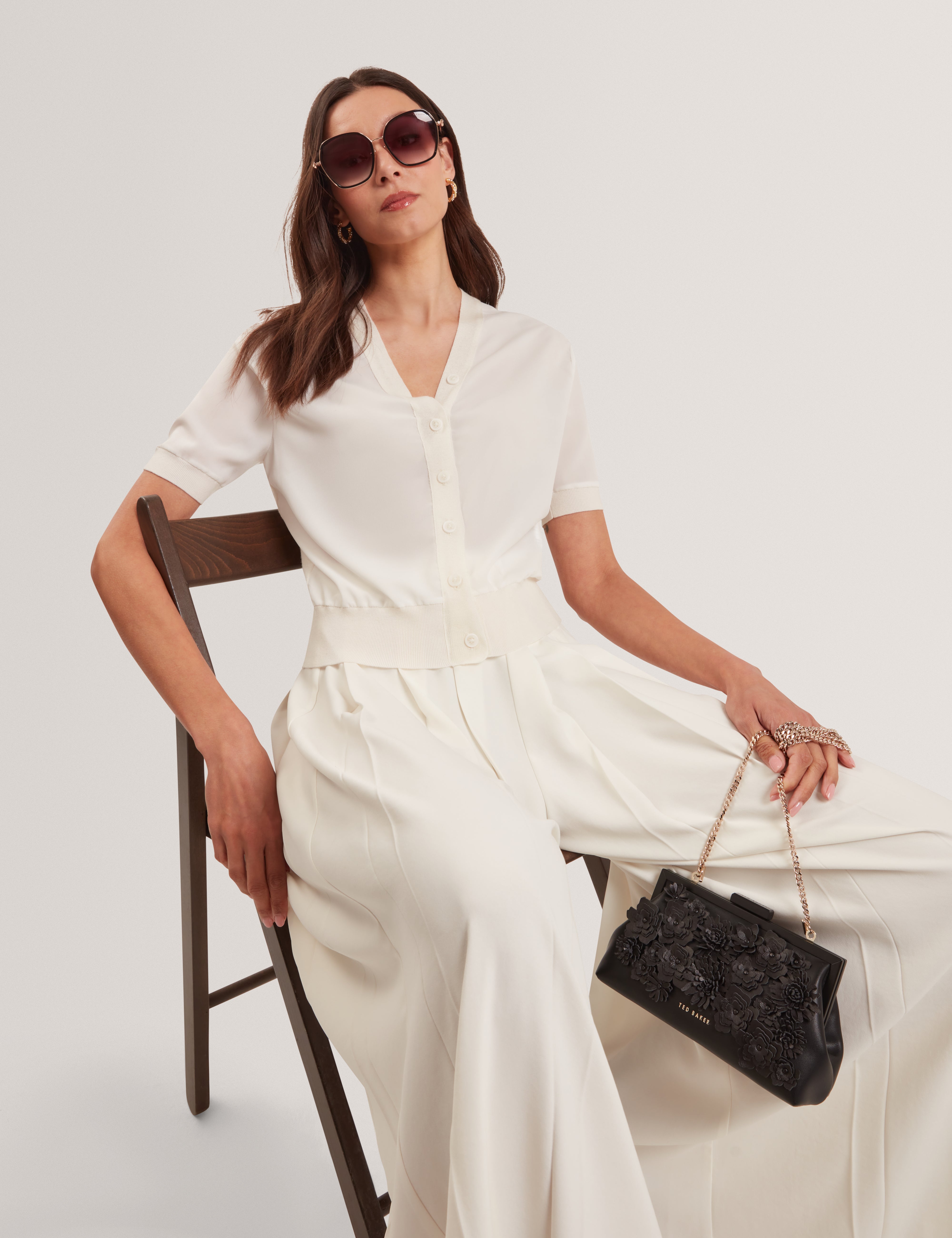 Ofina Woven Front Short Sleeve Cardigan White