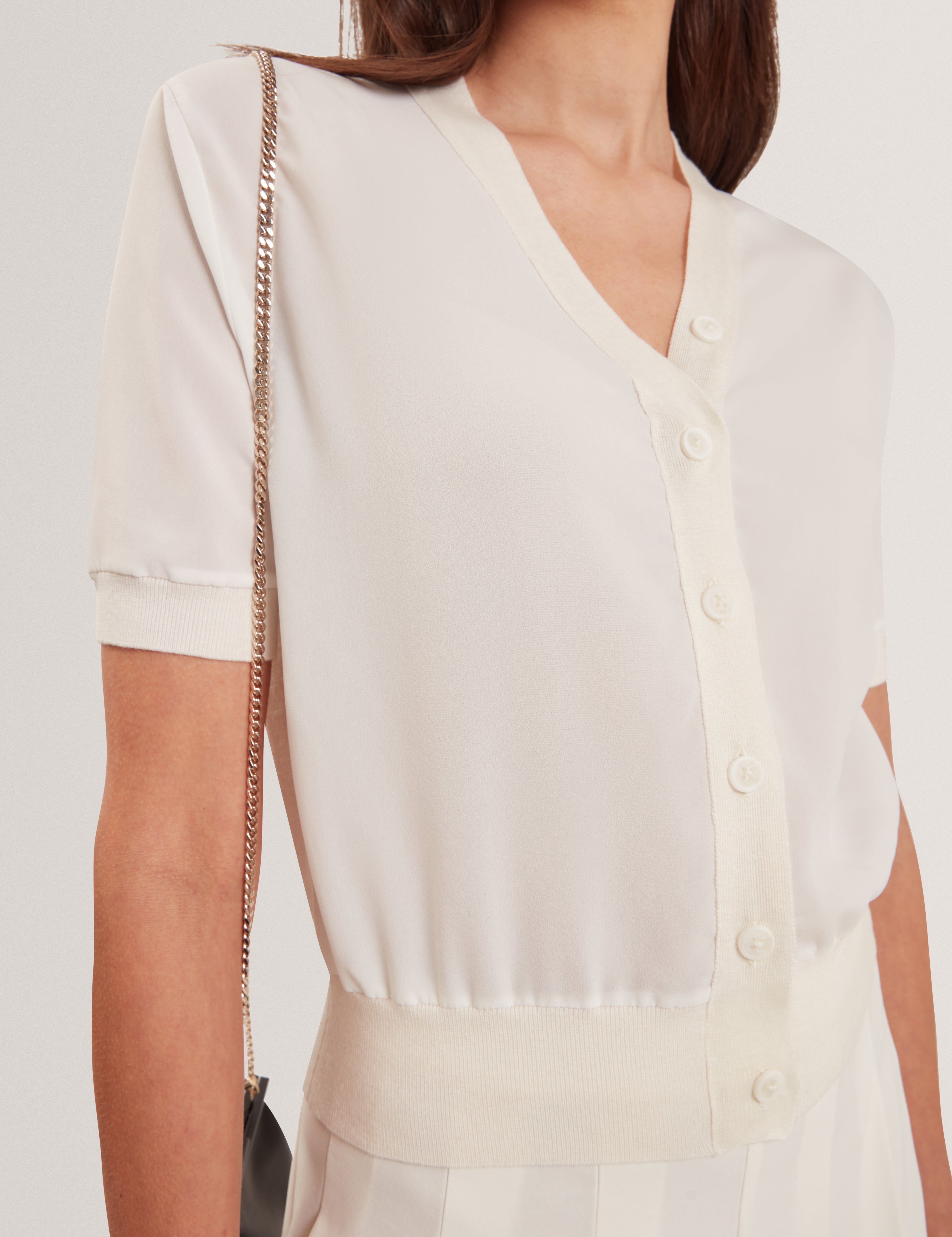 Ofina Woven Front Short Sleeve Cardigan White