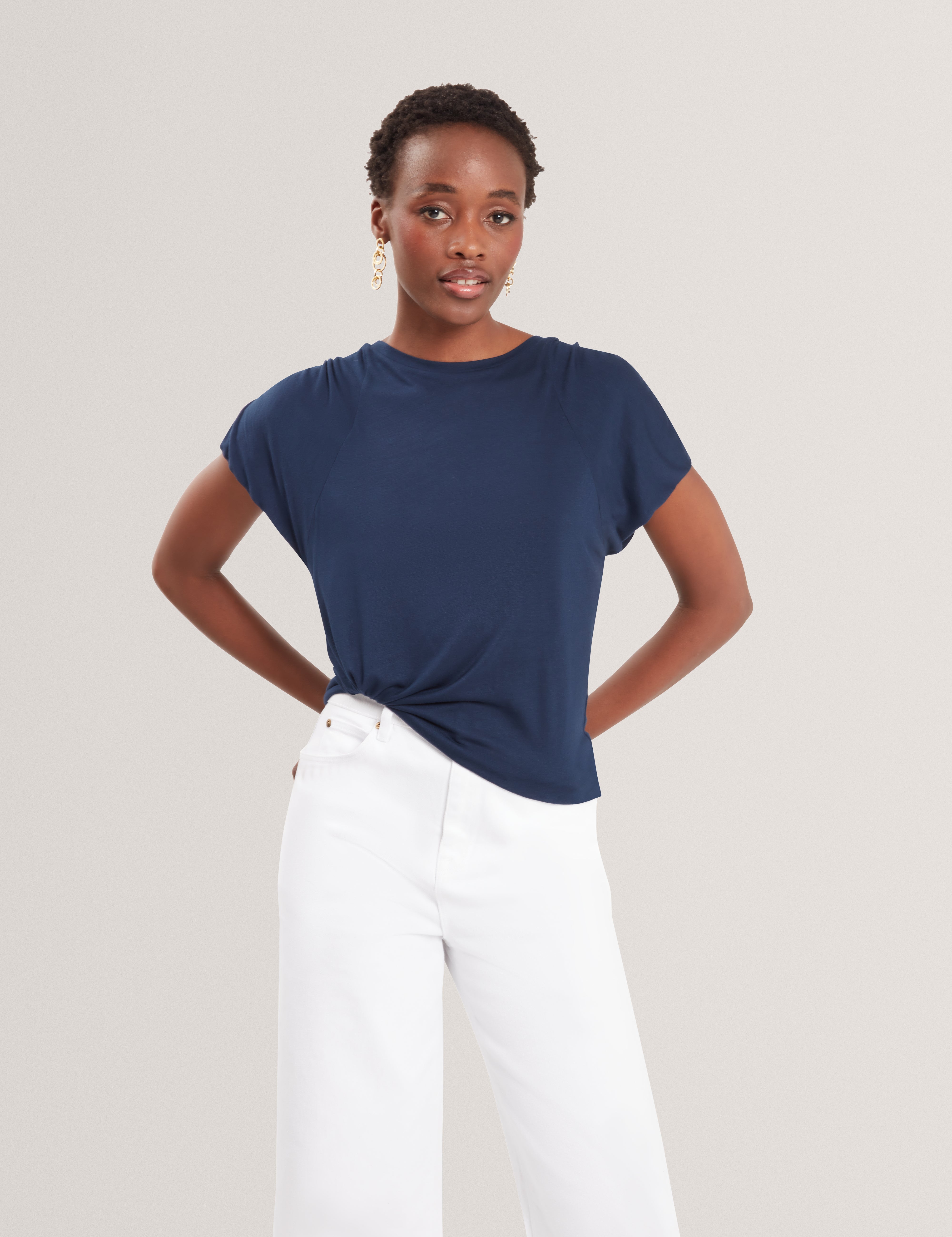 تي شيرت Elmie Gather Shoulder Detail Dk-Blue