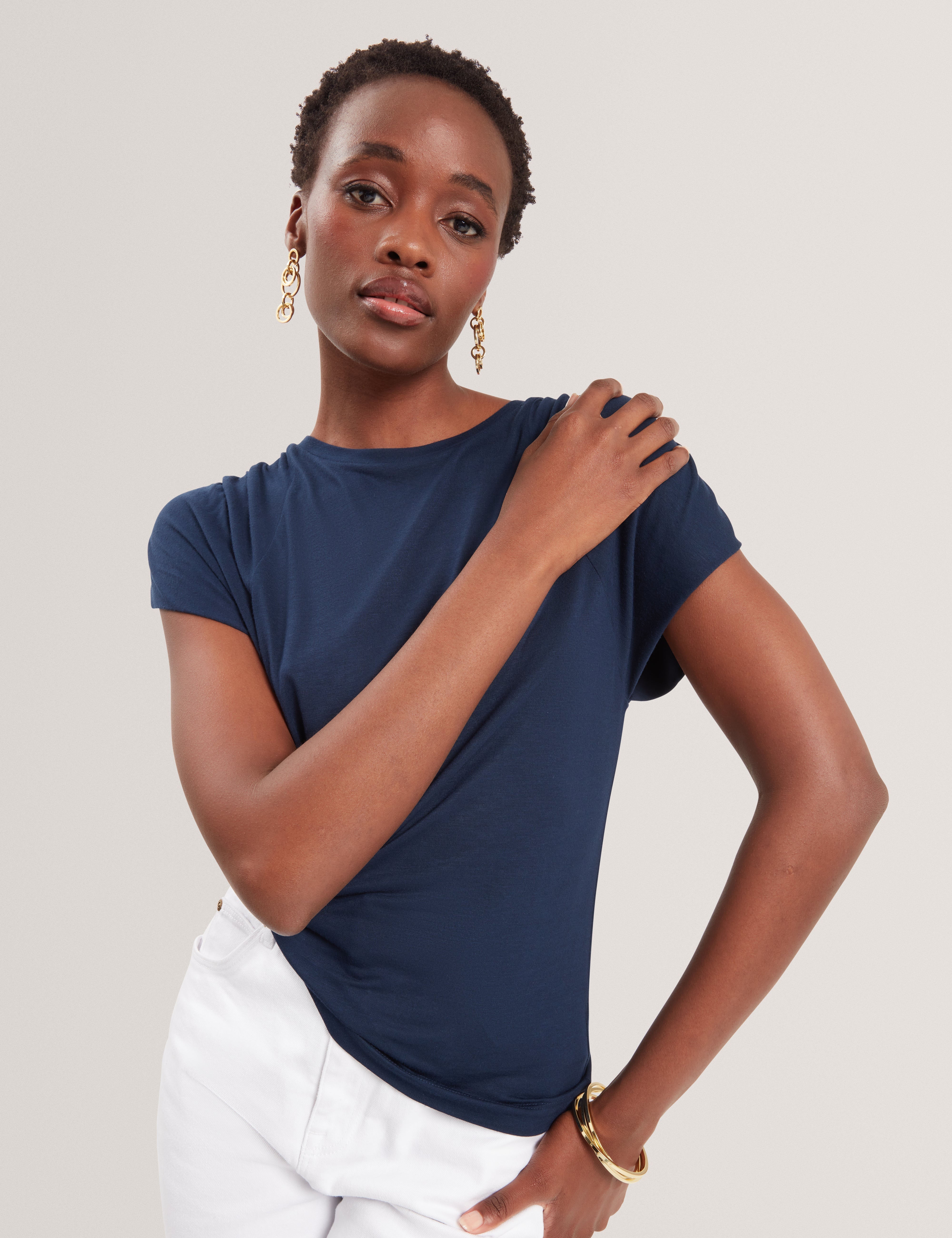 تي شيرت Elmie Gather Shoulder Detail Dk-Blue